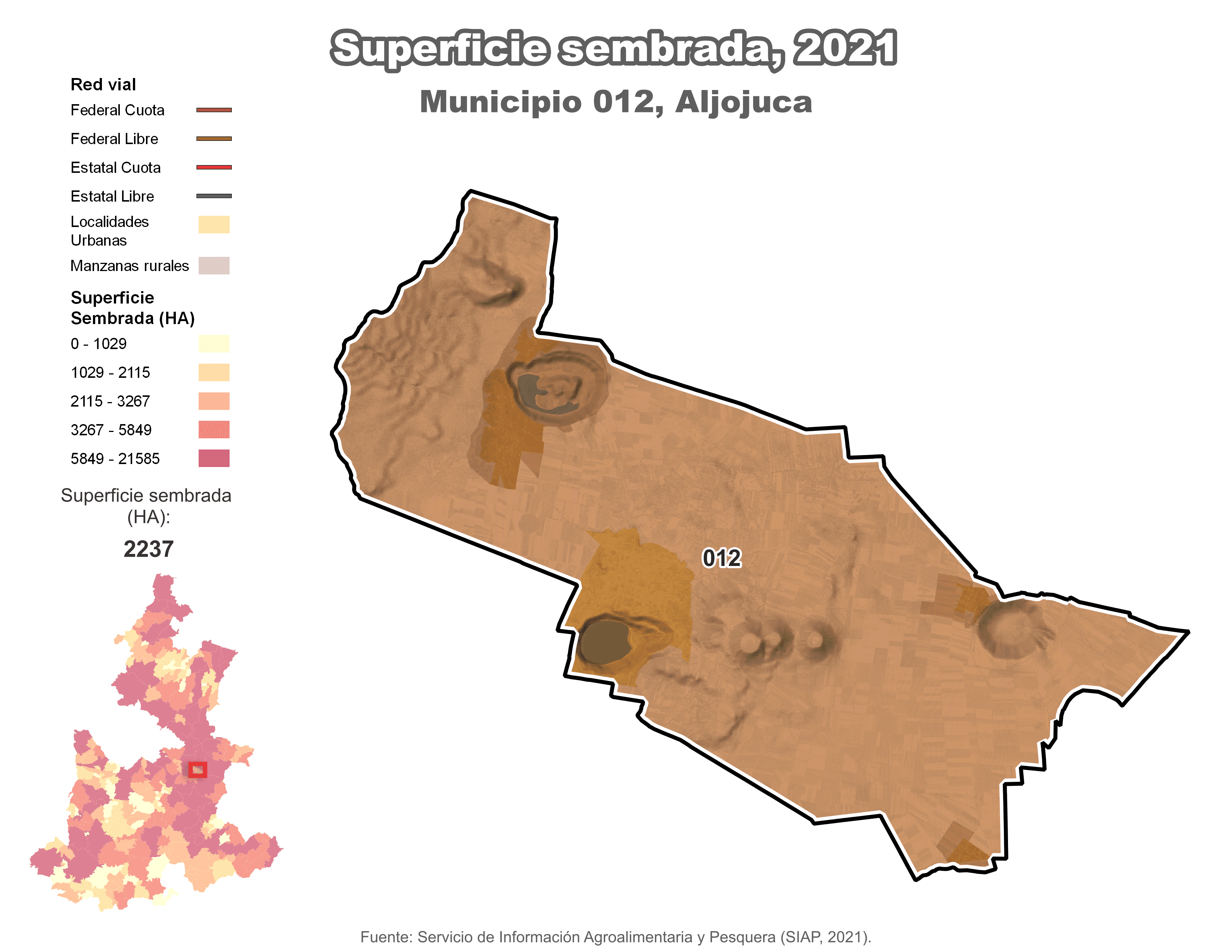 Biblioteca de Mapas - Superficie sembrada municipio de Aljojuca