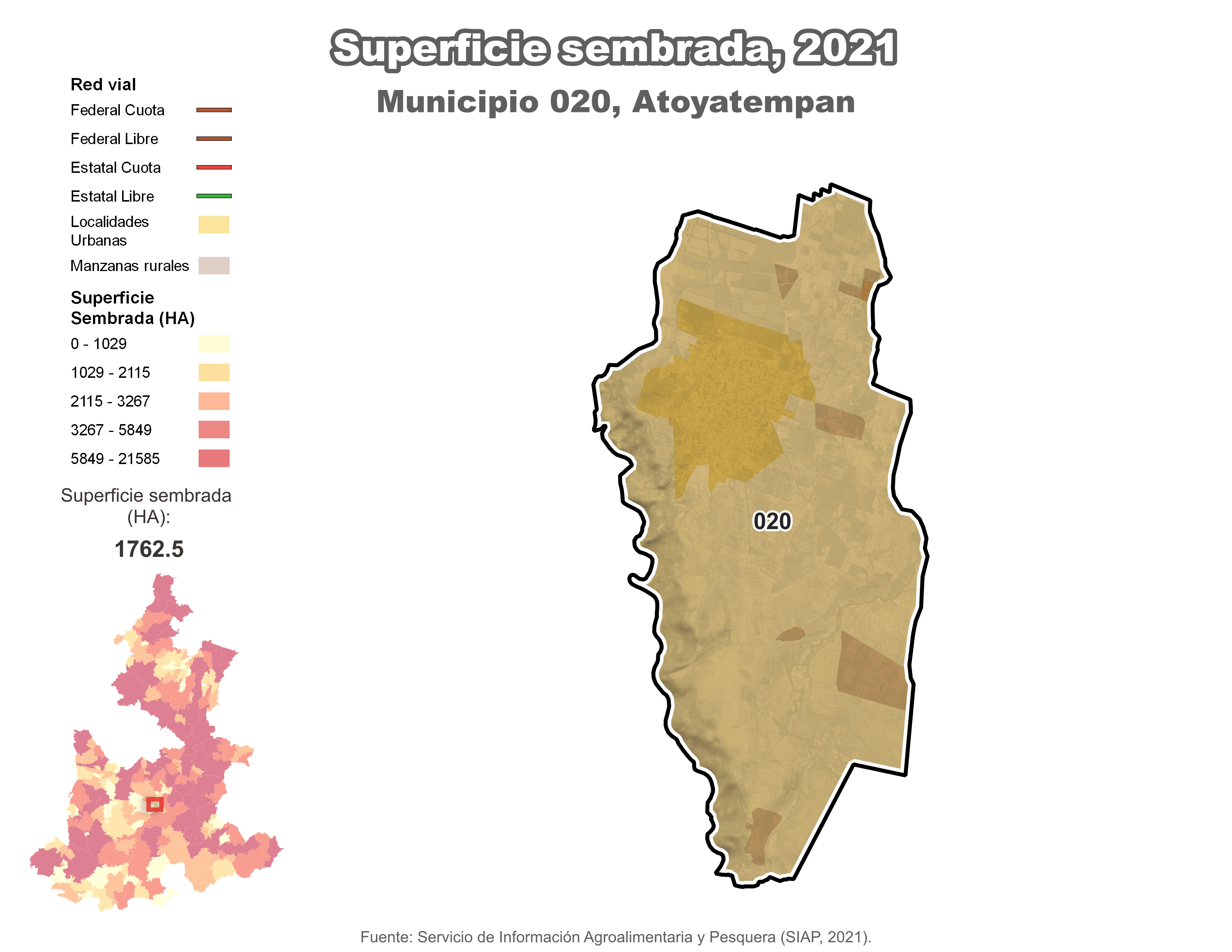 Biblioteca de Mapas - Superficie sembrada municipio de Atoyatempan