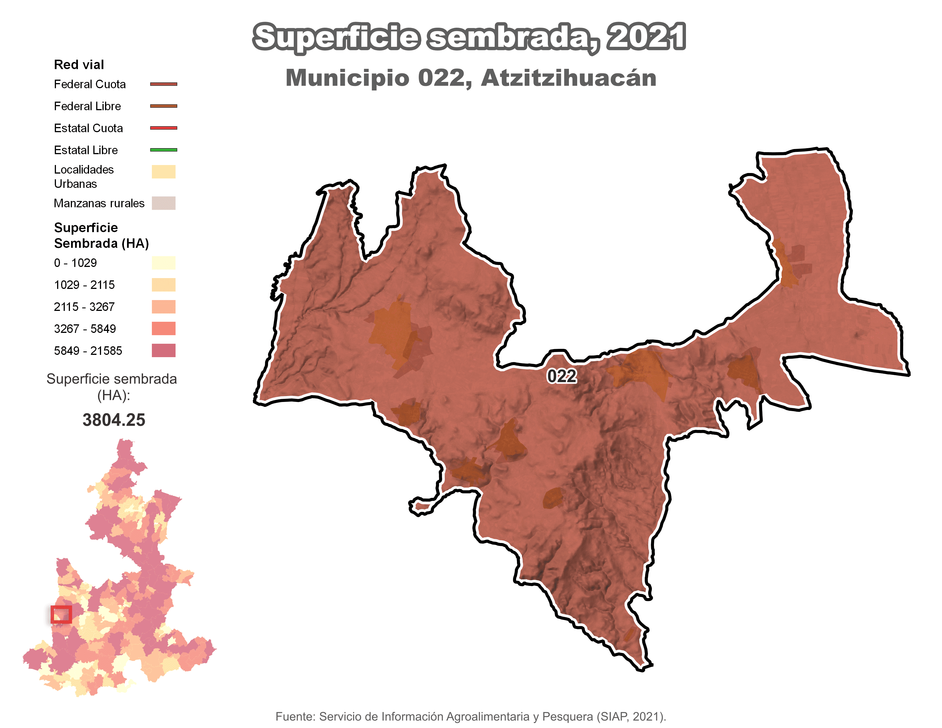 Biblioteca de Mapas - Superficie sembrada municipio de Atzitzihuacán