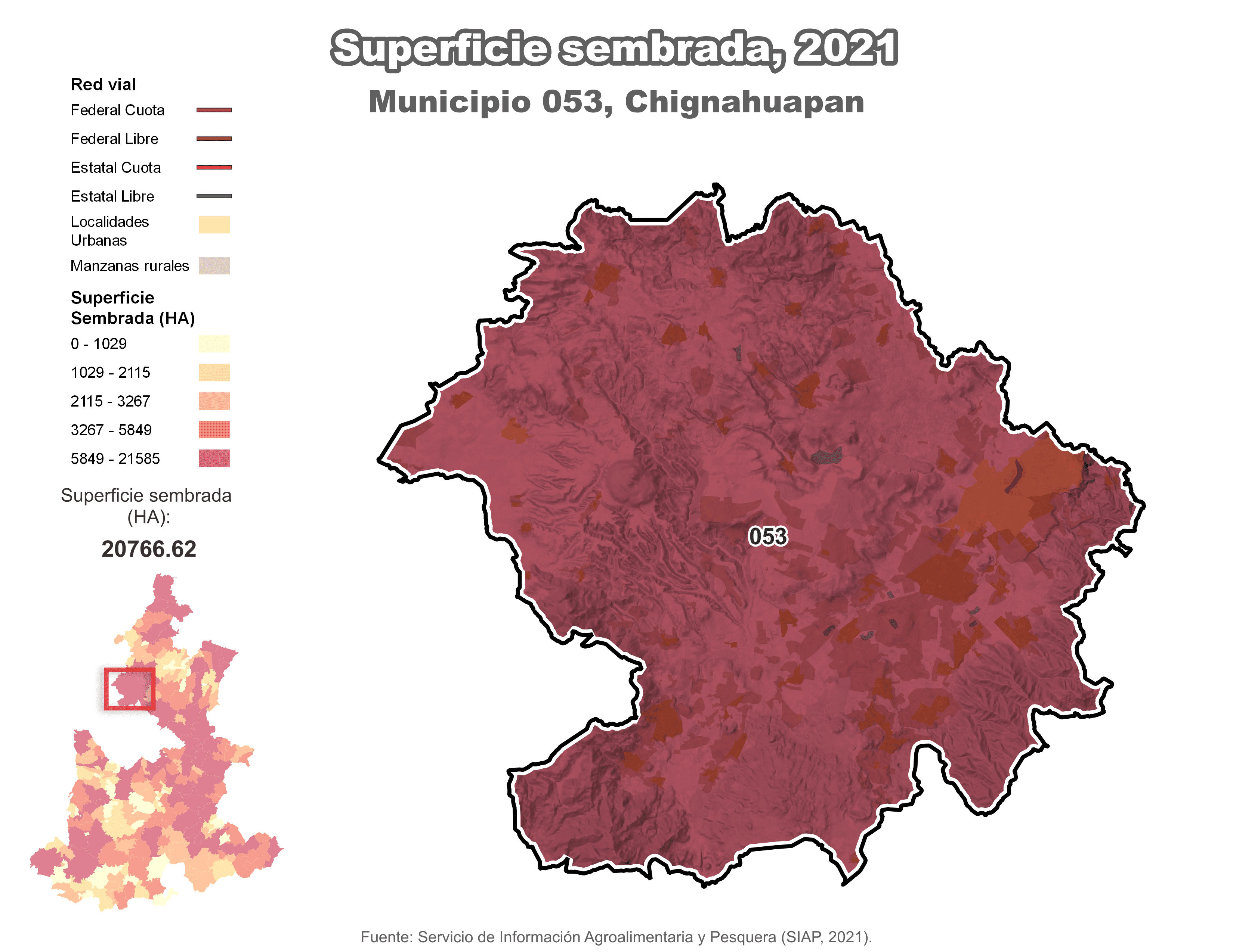 Biblioteca de Mapas - Superficie sembrada municipio de Chignahuapan