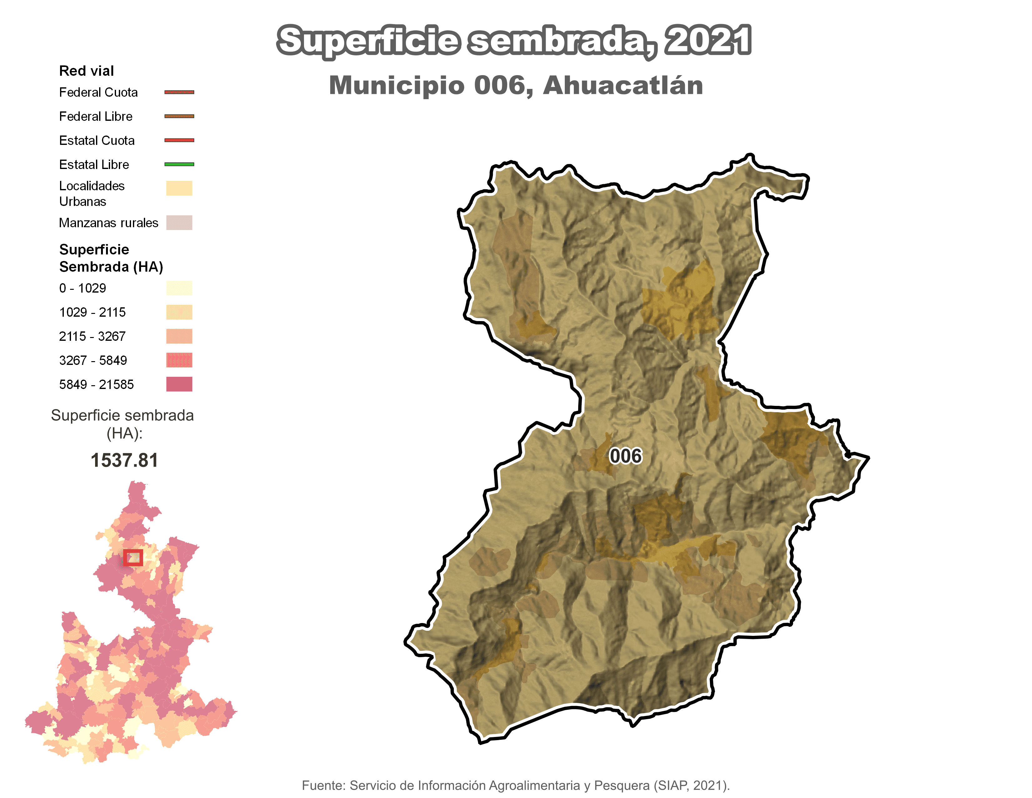 Biblioteca de Mapas - Superficie sembrada municipio de Ahuacatlán