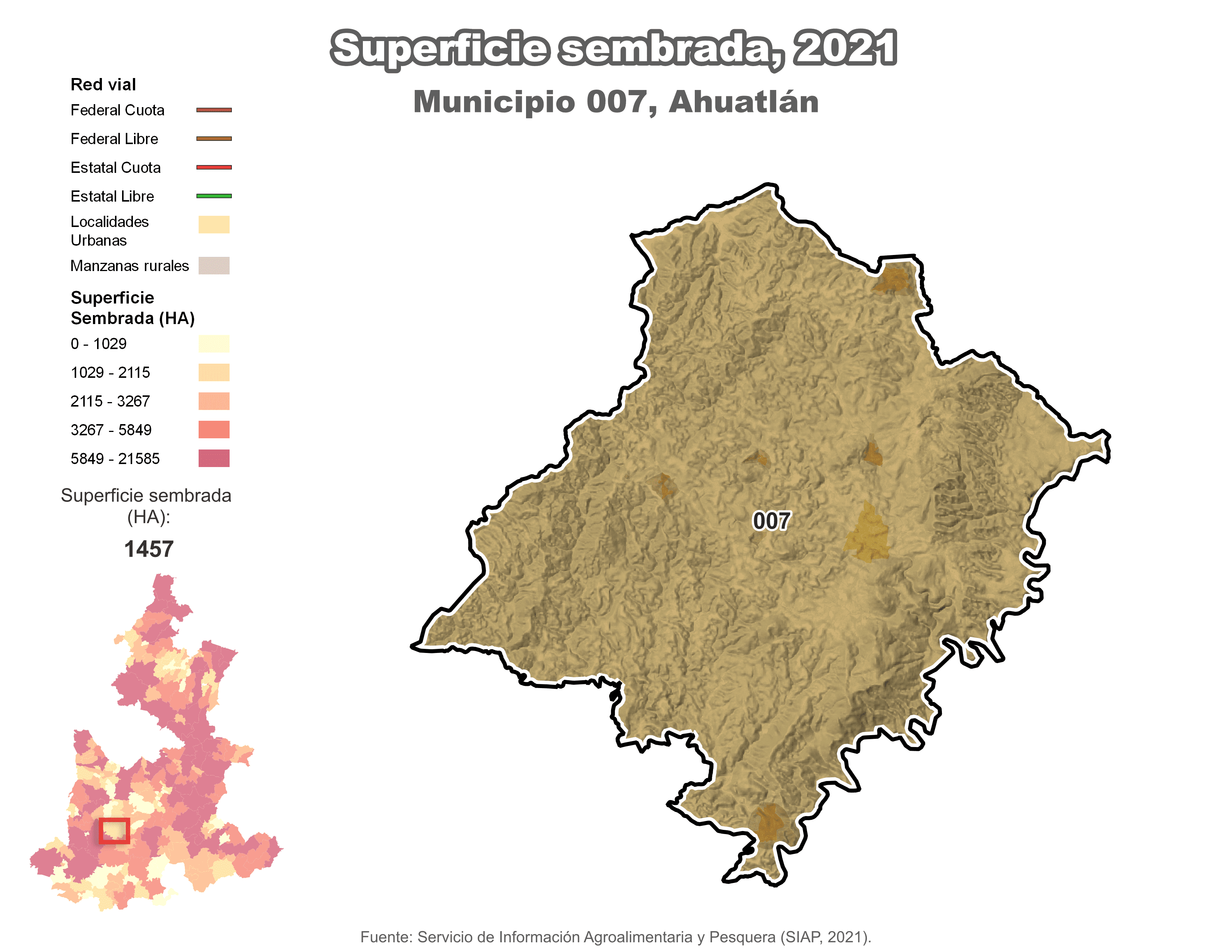 Biblioteca de Mapas - Superficie sembrada municipio de Ahuatlán