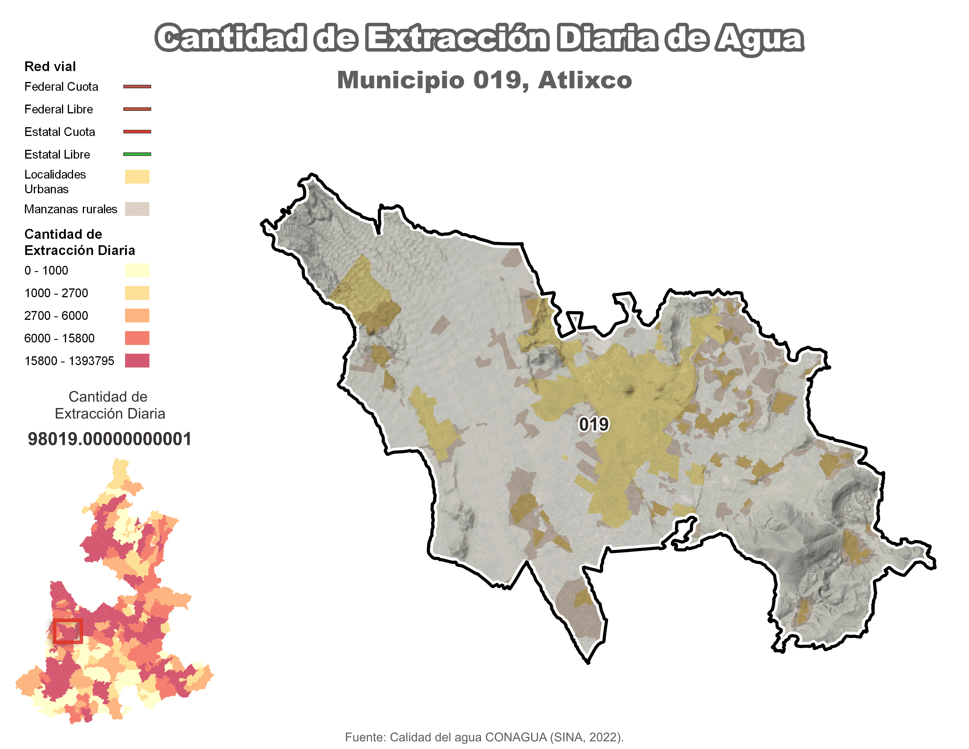 Biblioteca de Mapas - Extracción de agua en municipio de Atlixco