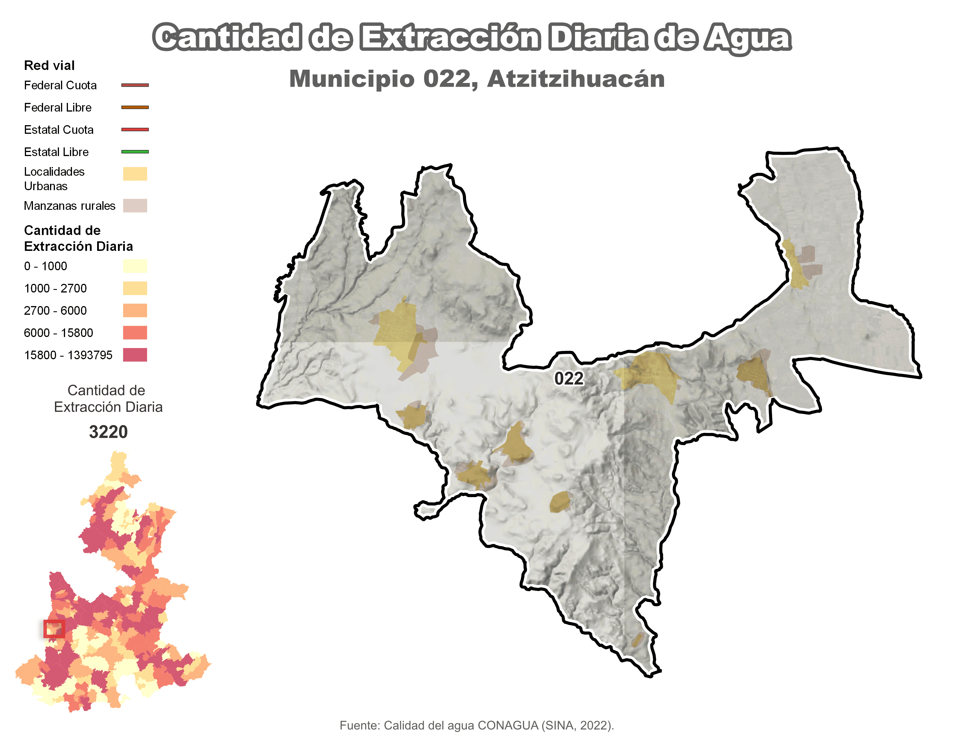 Biblioteca de Mapas - Extracción de agua en municipio de Atzitzihuacán