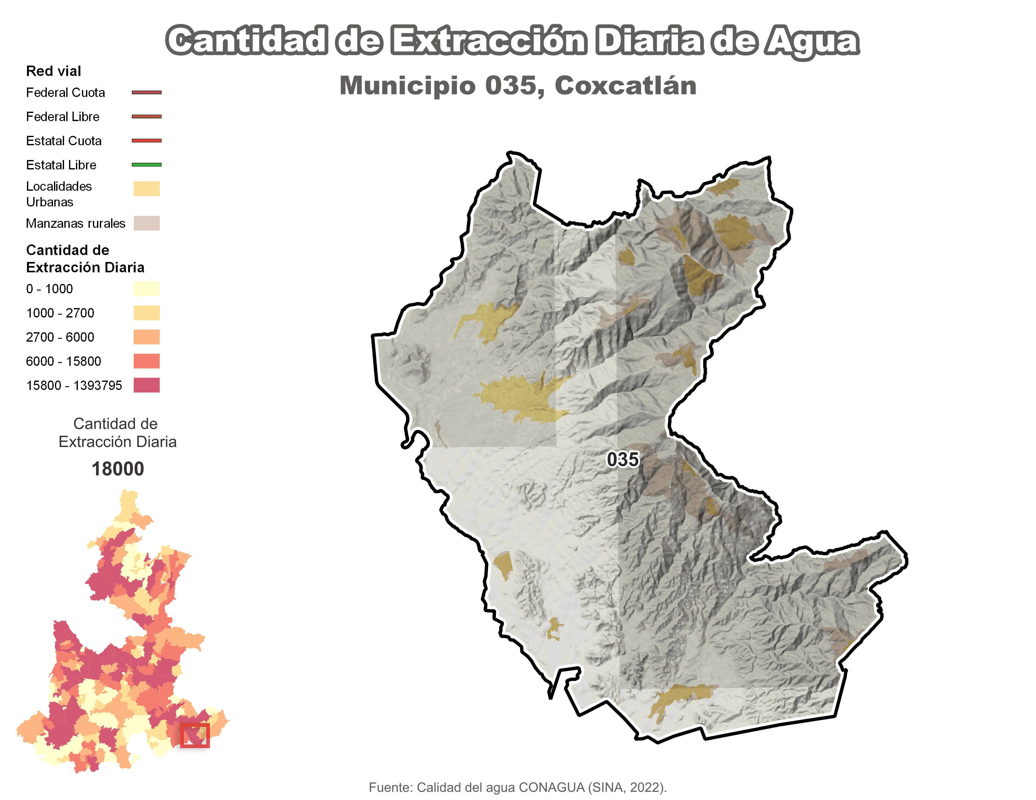 Biblioteca de Mapas - Extracción de agua en municipio de Coxcatlán