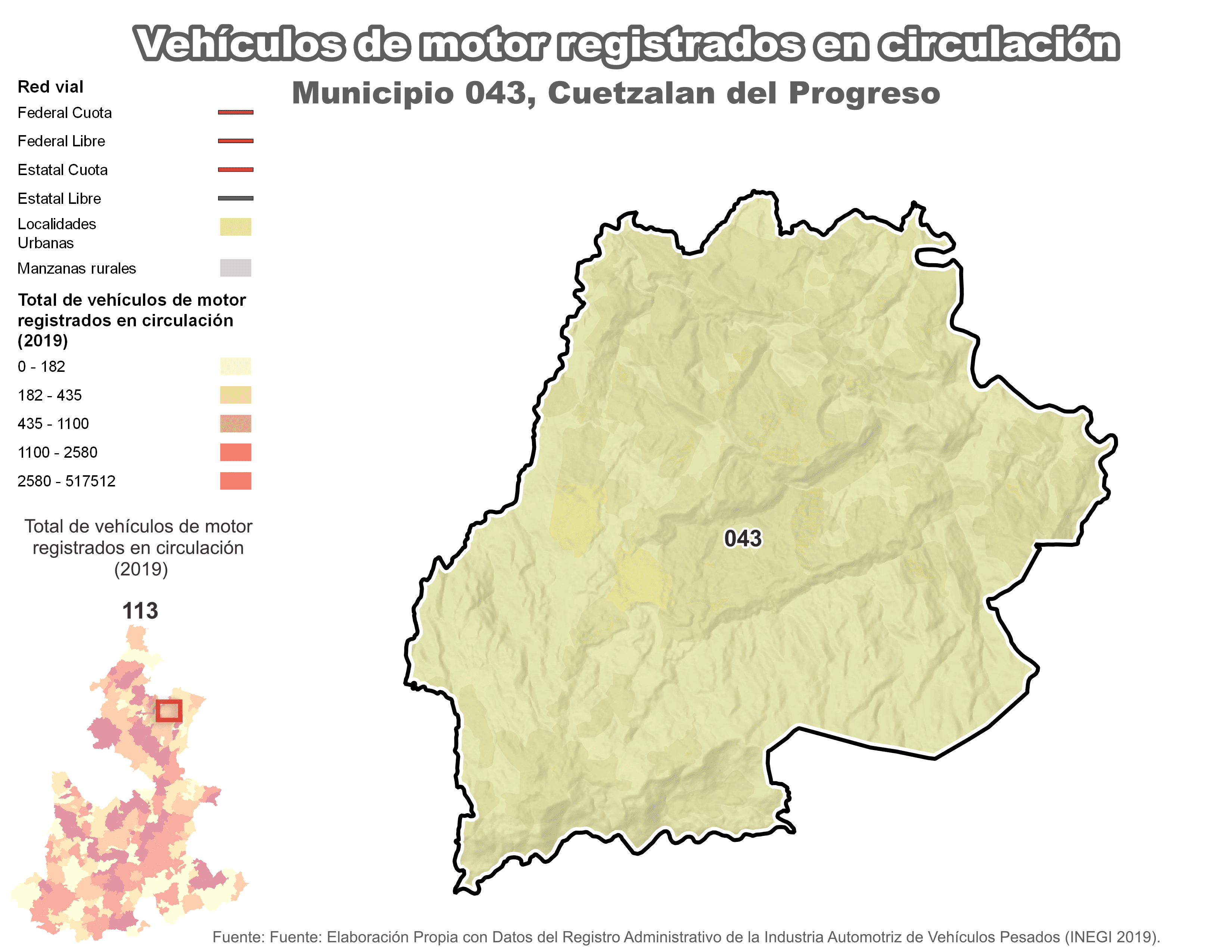 Biblioteca de Mapas - Vehículos de motor municipio de Cuetzalan del Progreso