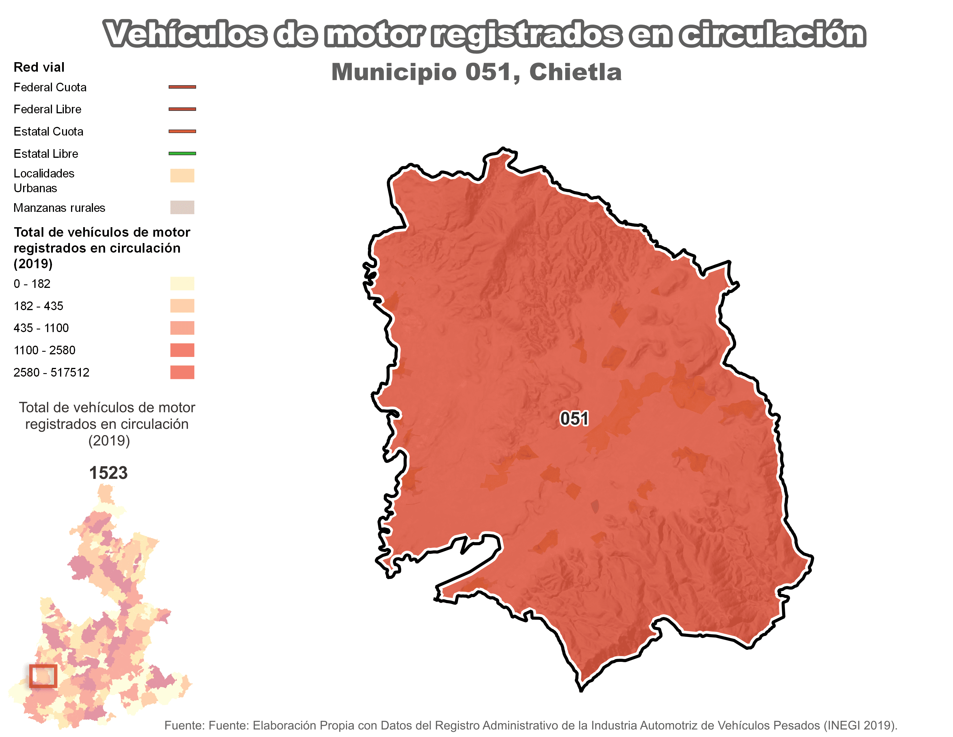 Biblioteca de Mapas - Vehículos de motor municipio de Chietla