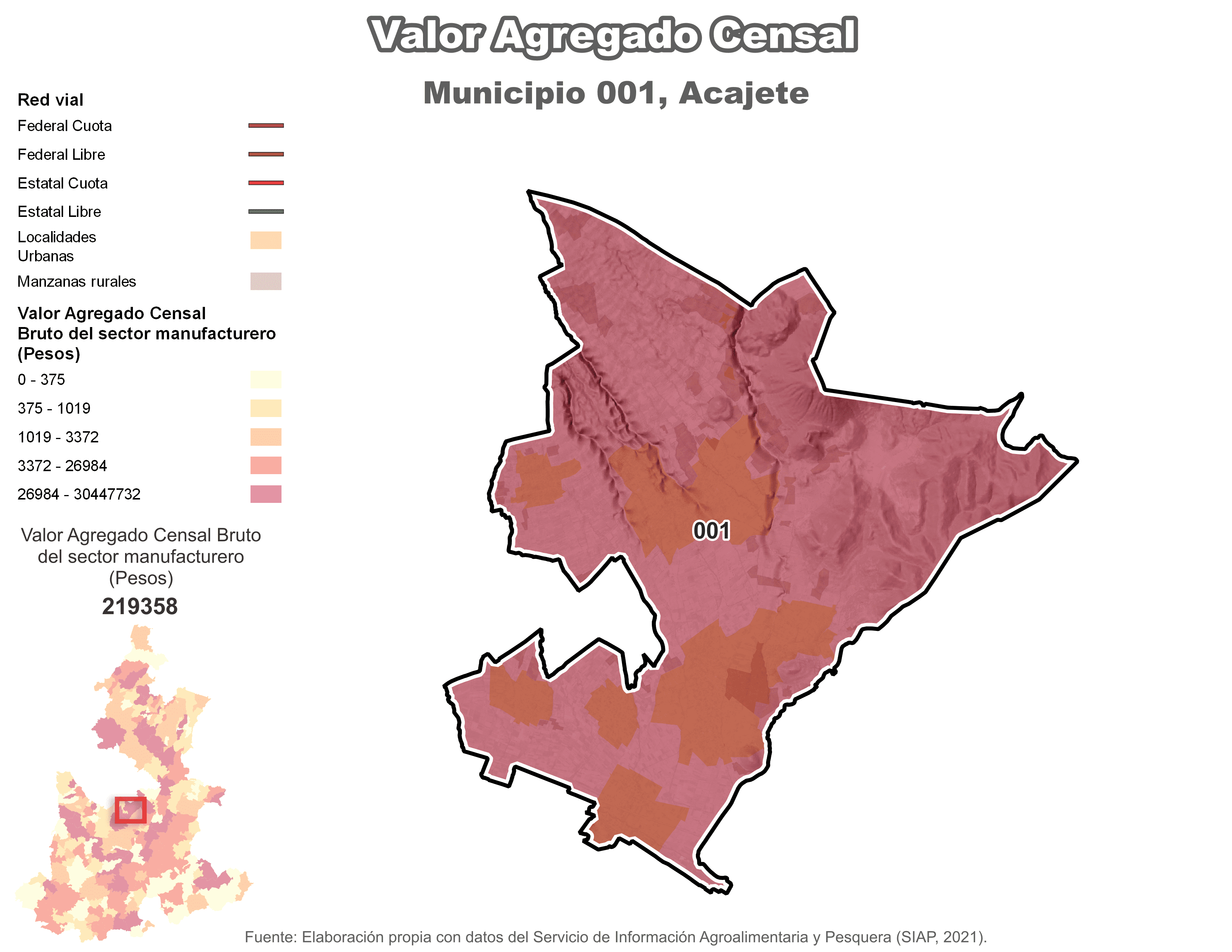Biblioteca de Mapas - Valor agregado censal en municipio de Acajete