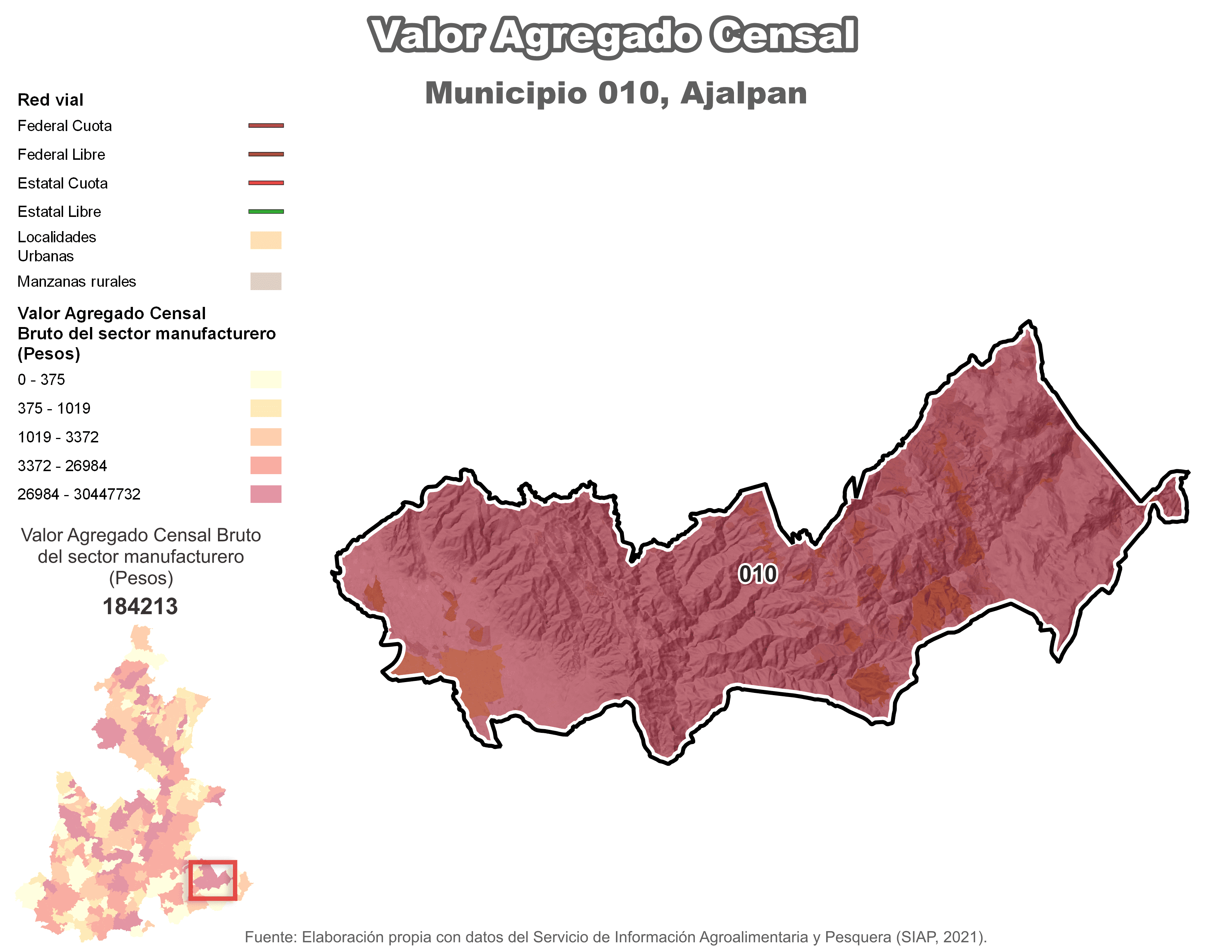 Biblioteca de Mapas - Valor agregado censal en municipio de Ajalpan