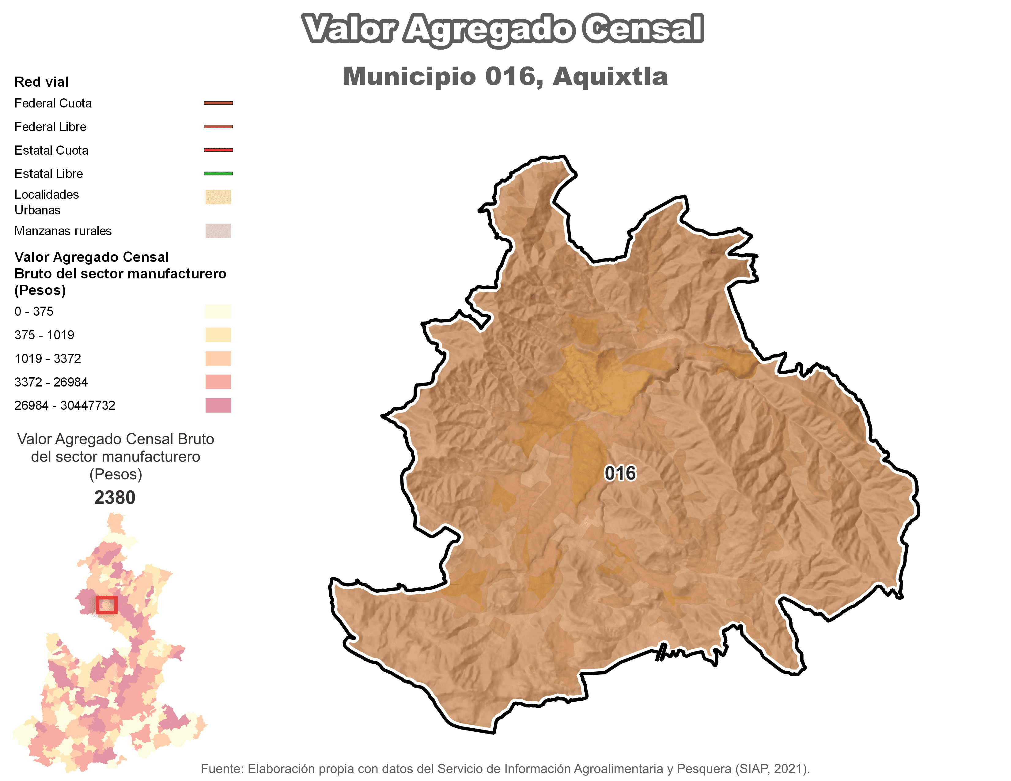 Biblioteca de Mapas - Valor agregado censal en municipio de Aquixtla