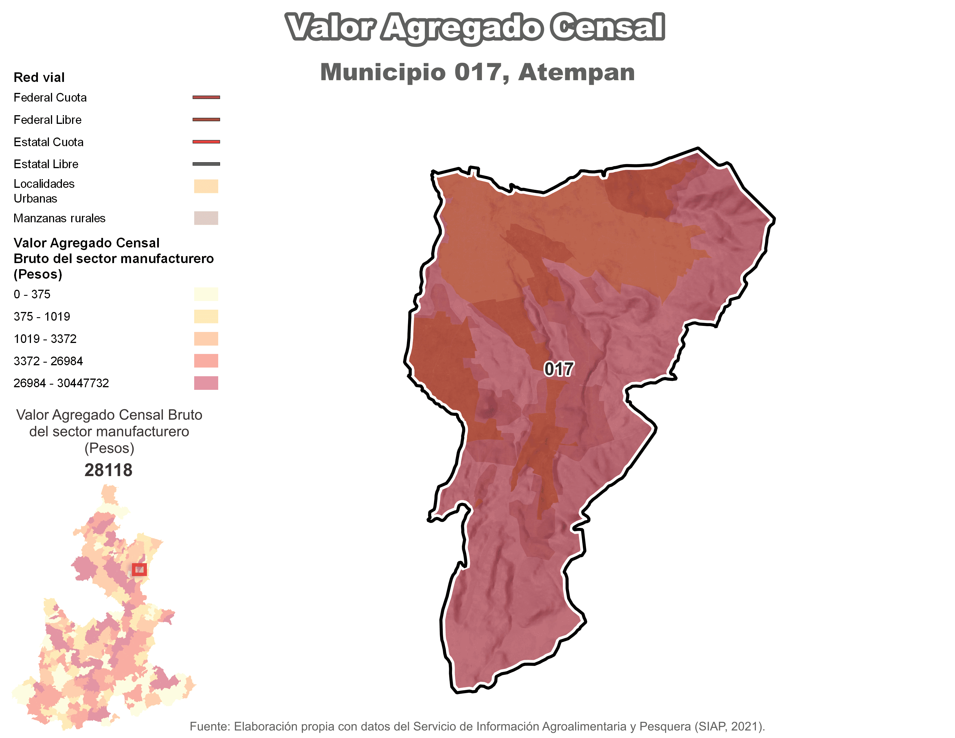 Biblioteca de Mapas - Valor agregado censal en municipio de Atempan