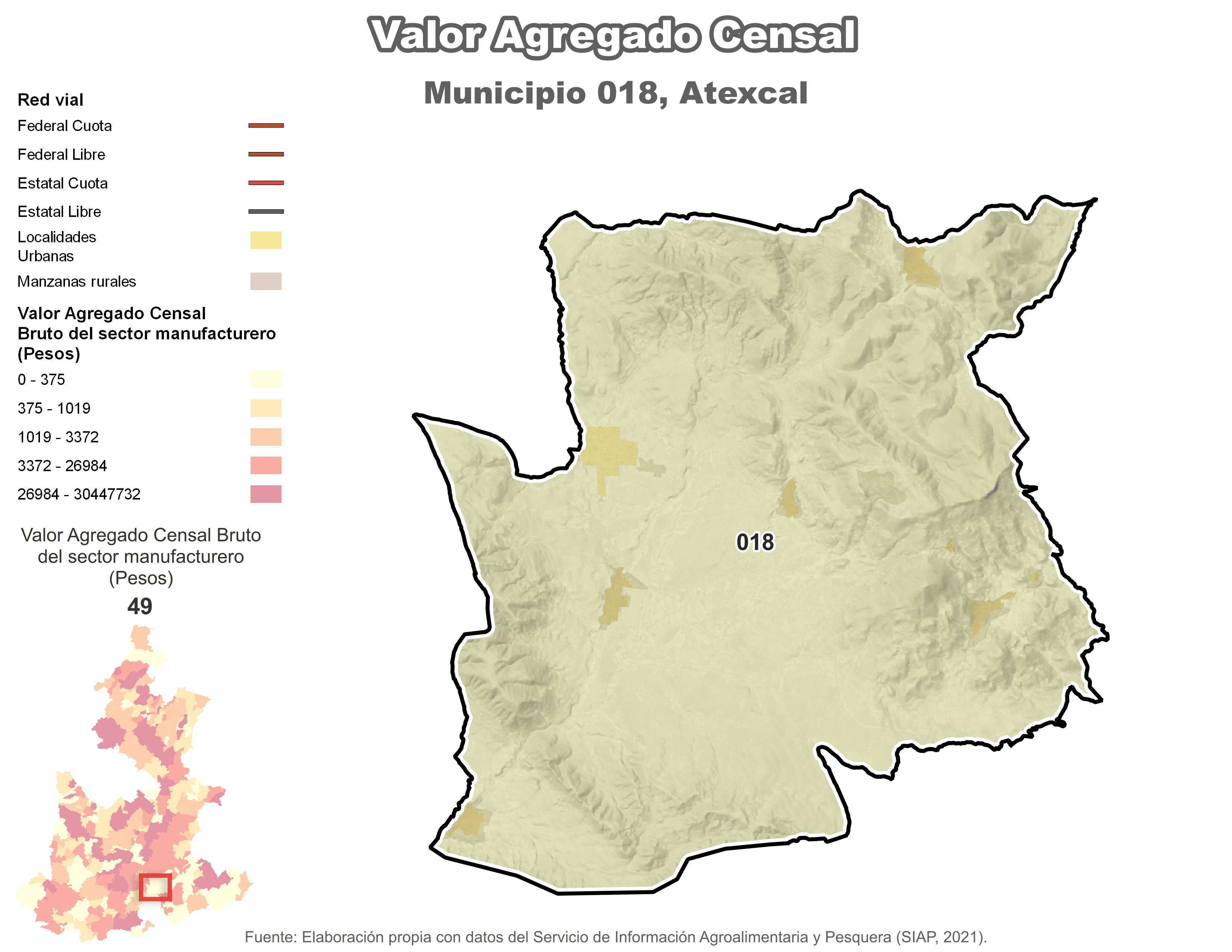 Biblioteca de Mapas - Valor agregado censal en municipio de Atexcal