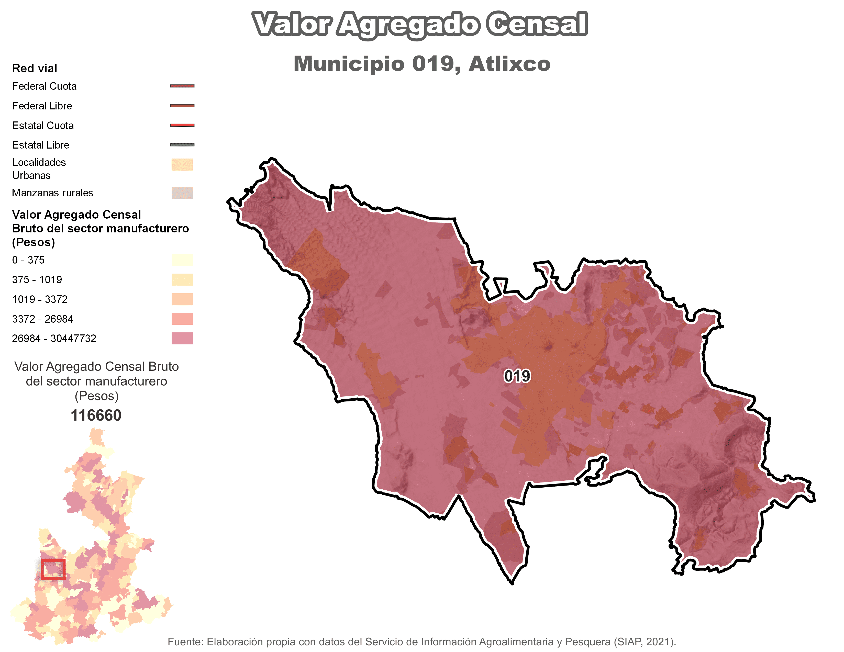 Biblioteca de Mapas - Valor agregado censal en municipio de Atlixco