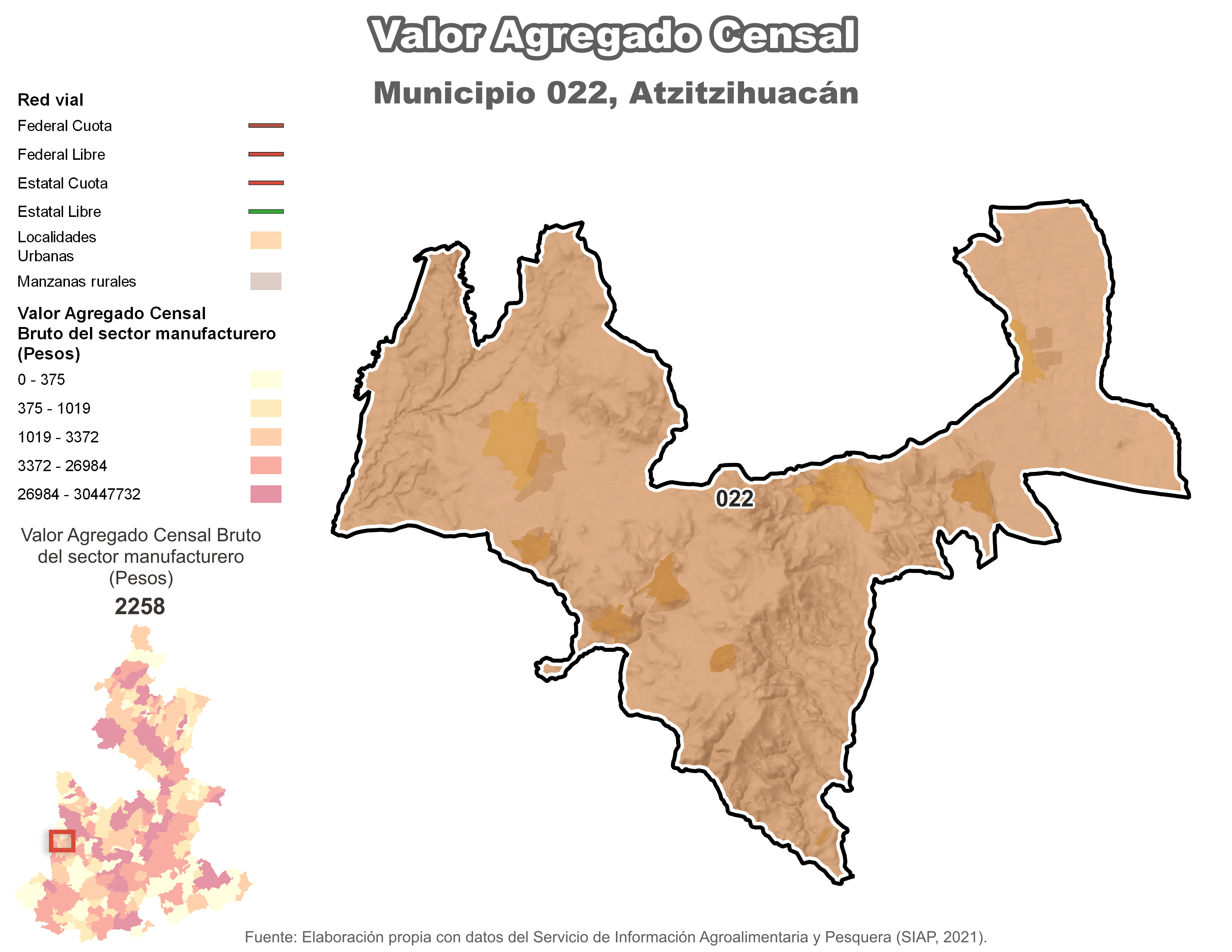 Biblioteca de Mapas - Valor agregado censal en municipio de Atzitzihuacán