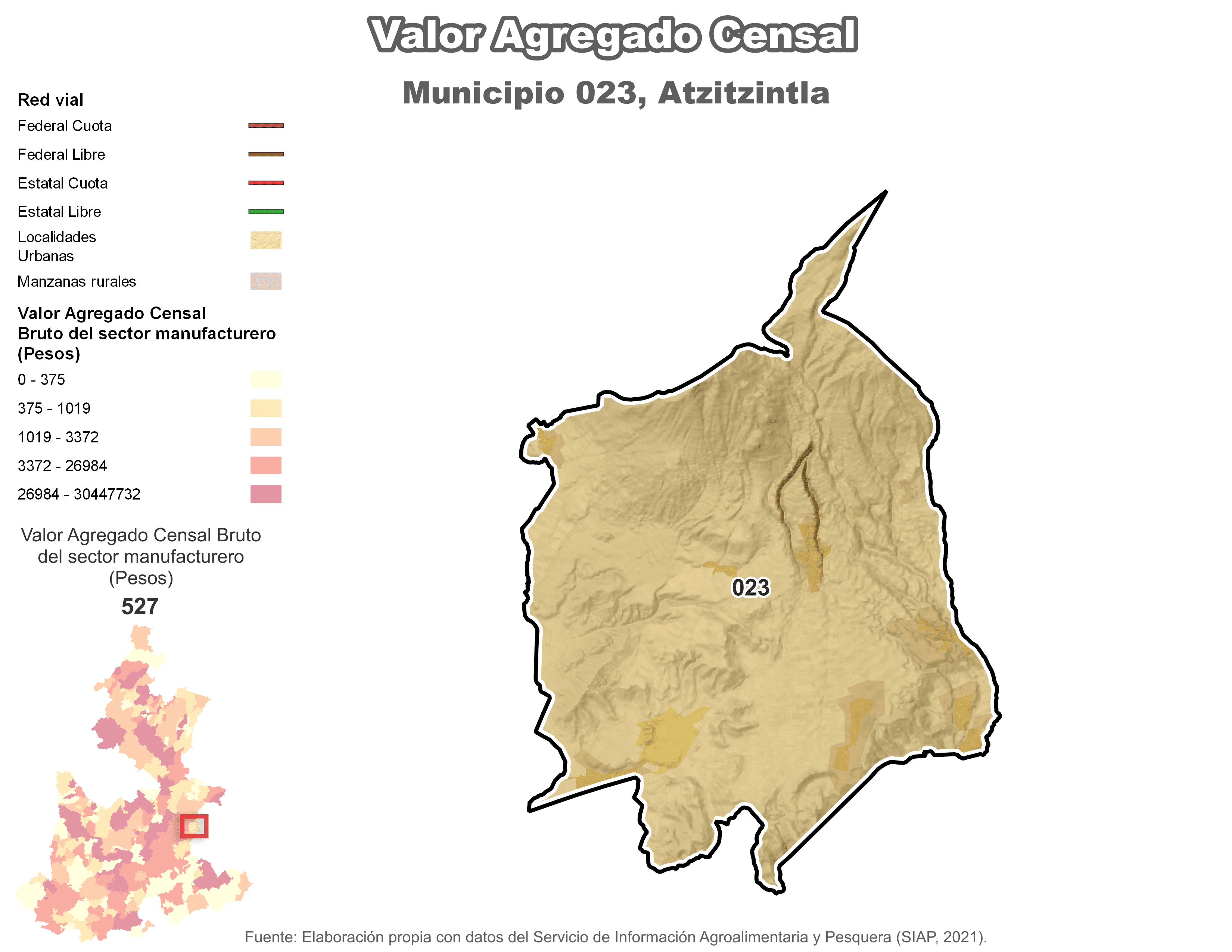 Biblioteca de Mapas - Valor agregado censal en municipio de Atzitzintla