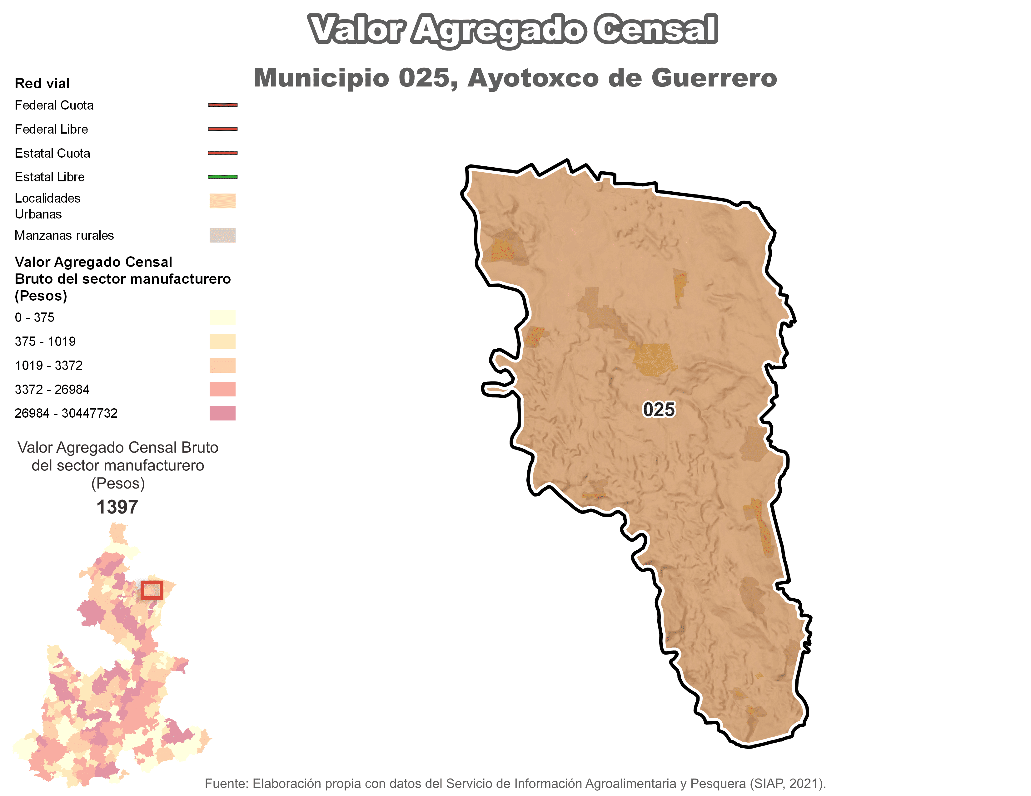 Biblioteca de Mapas - Valor agregado censal en municipio de Ayotoxco de Guerrero