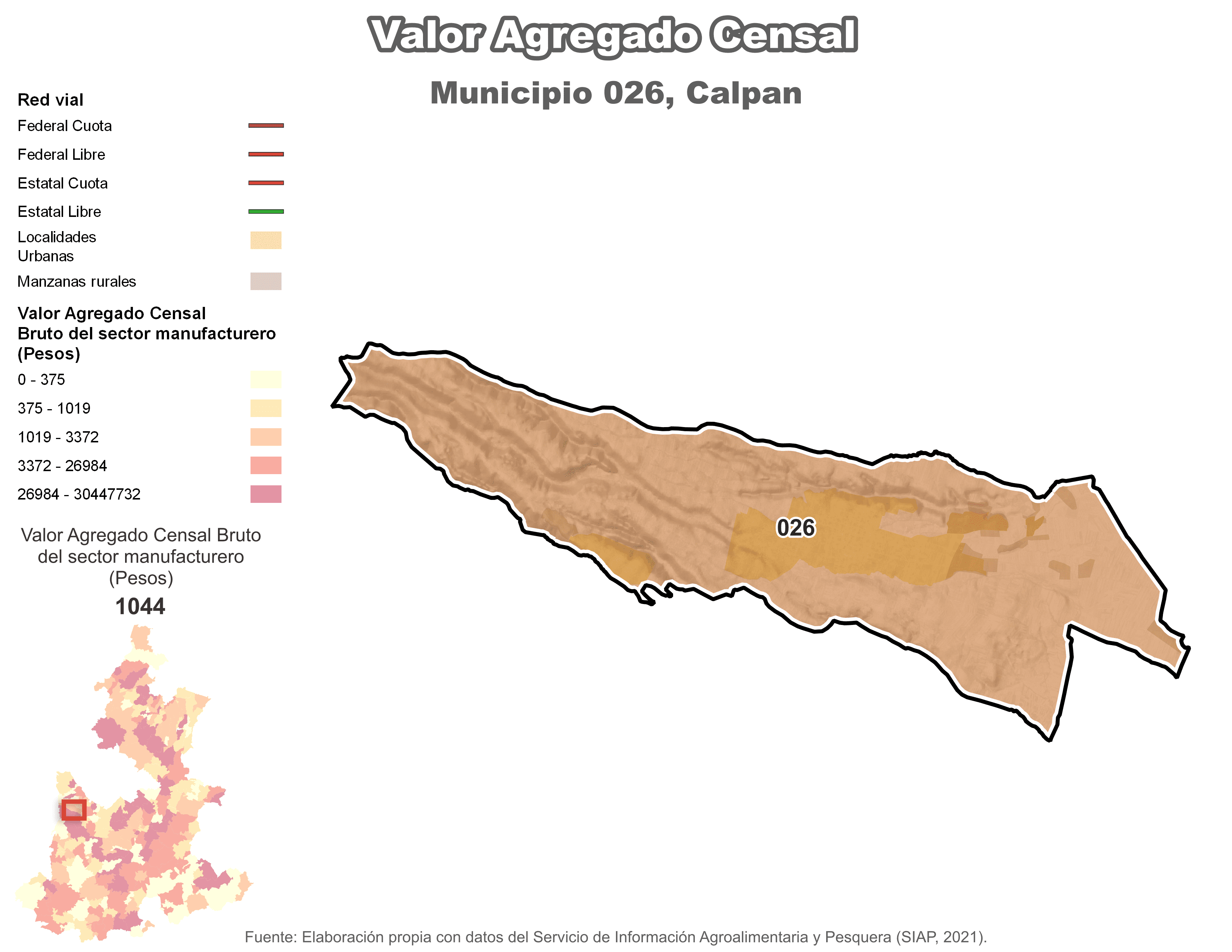 Biblioteca de Mapas - Valor agregado censal en municipio de Calpan