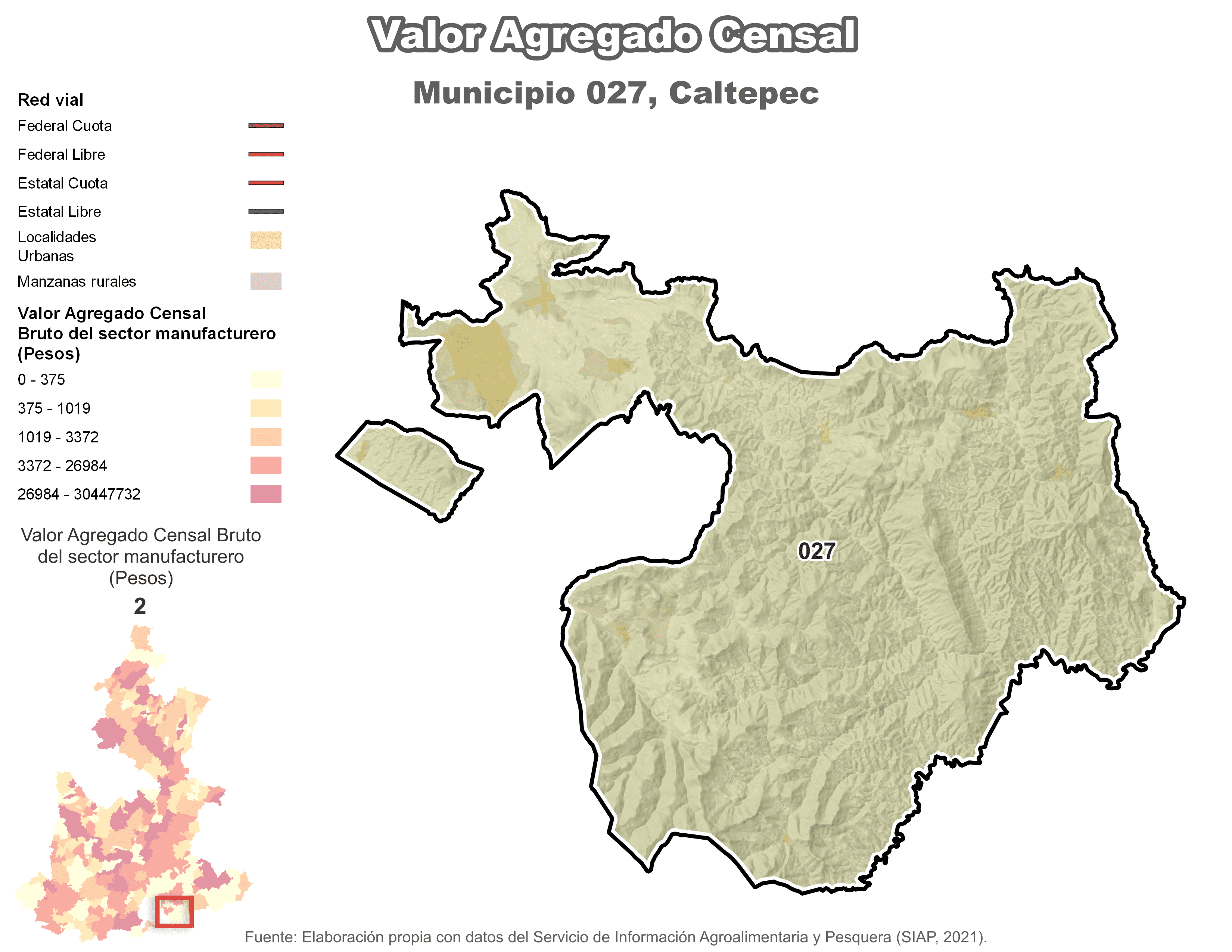 Biblioteca de Mapas - Valor agregado censal en municipio de Caltepec