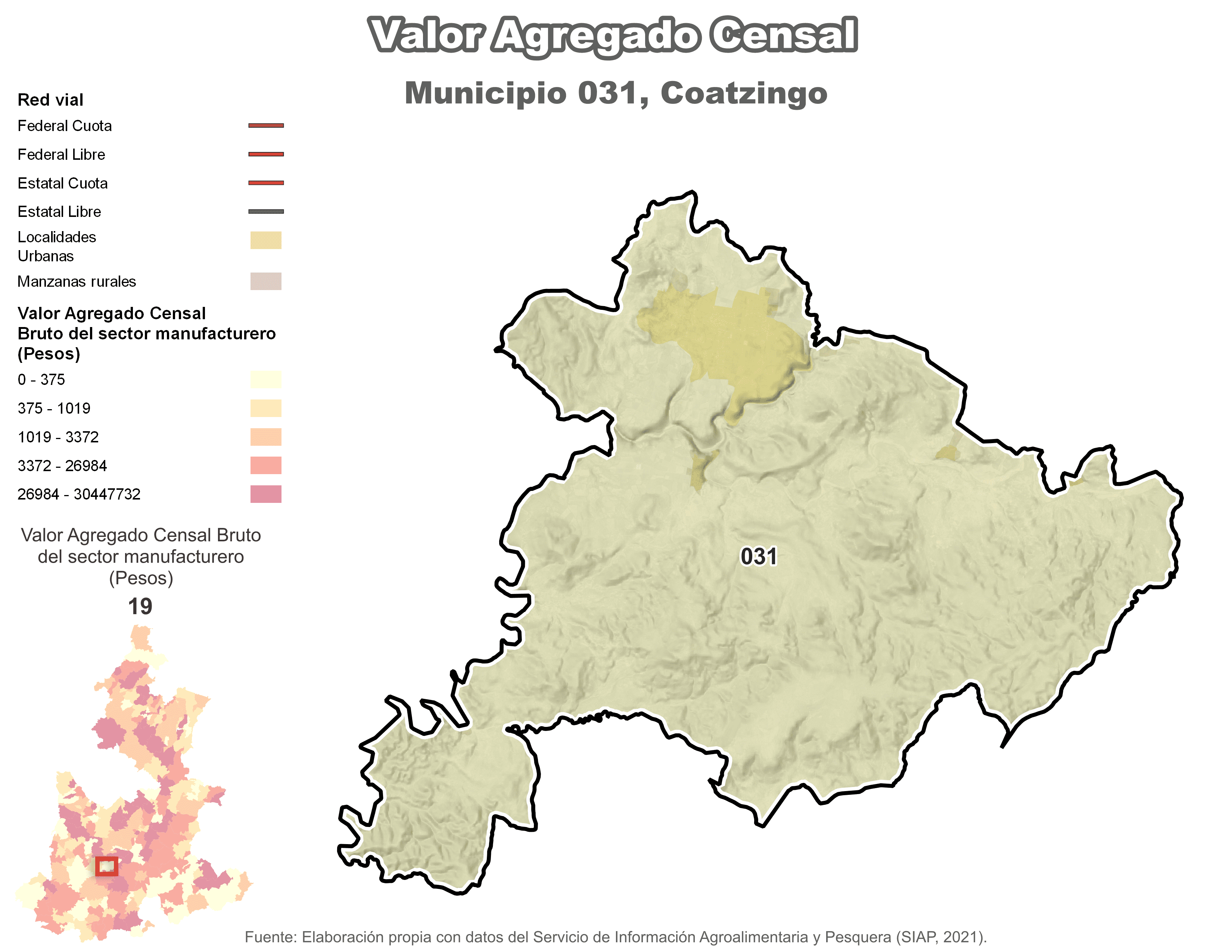 Biblioteca de Mapas - Valor agregado censal en municipio de Coatzingo