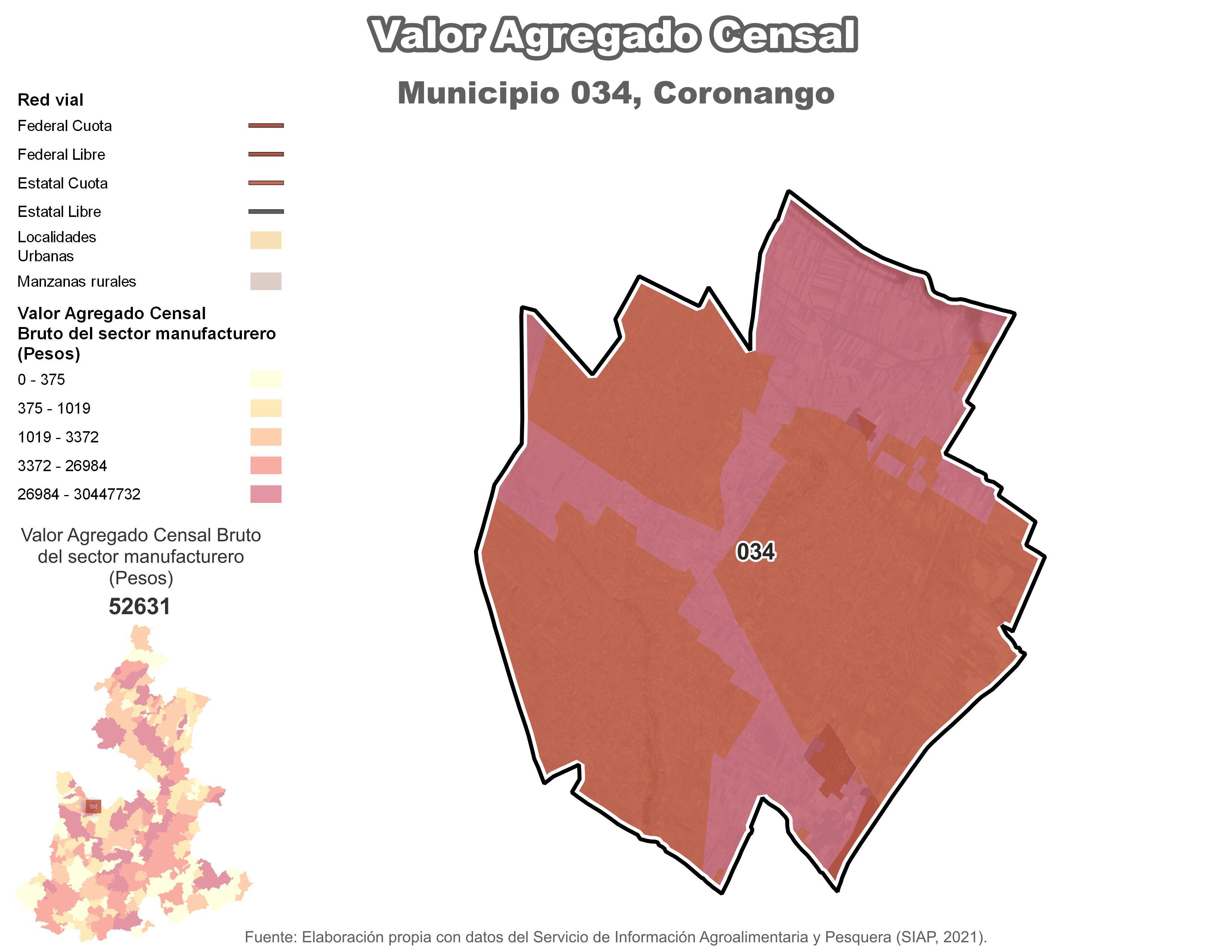 Biblioteca de Mapas - Valor agregado censal en municipio de Coronango