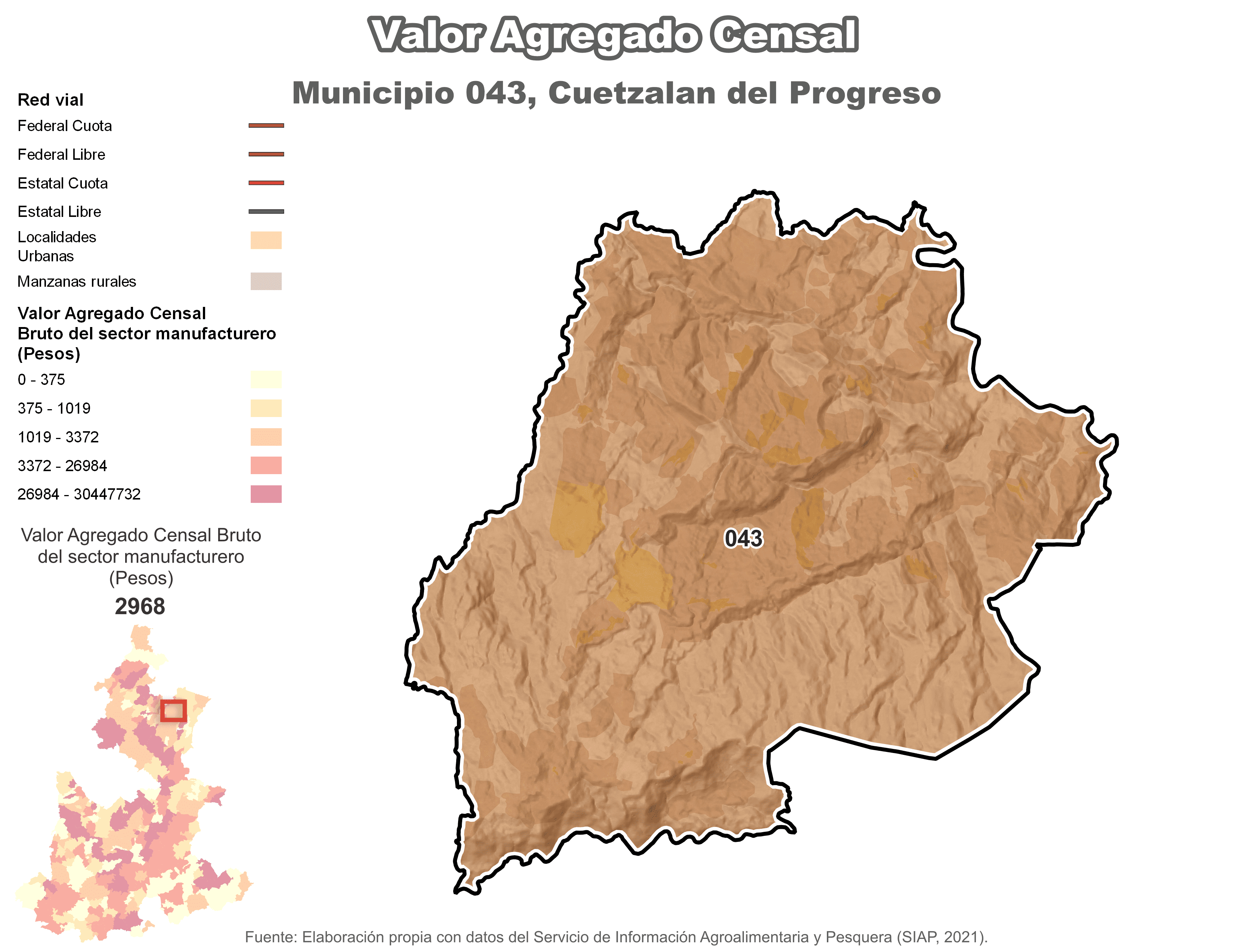 Biblioteca de Mapas - Valor agregado censal en municipio de Cuetzalan del Progreso