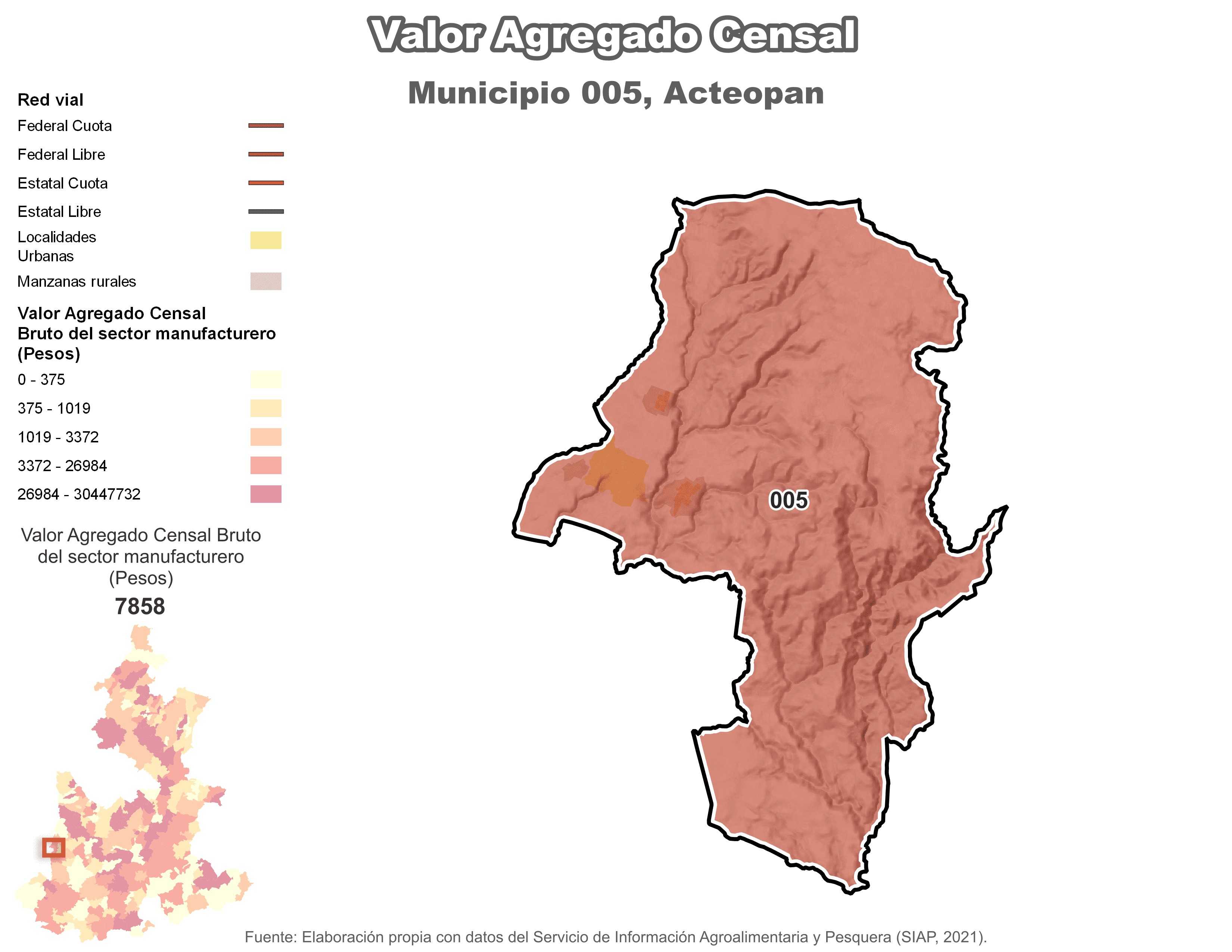 Biblioteca de Mapas - Valor agregado censal en municipio de Acteopan