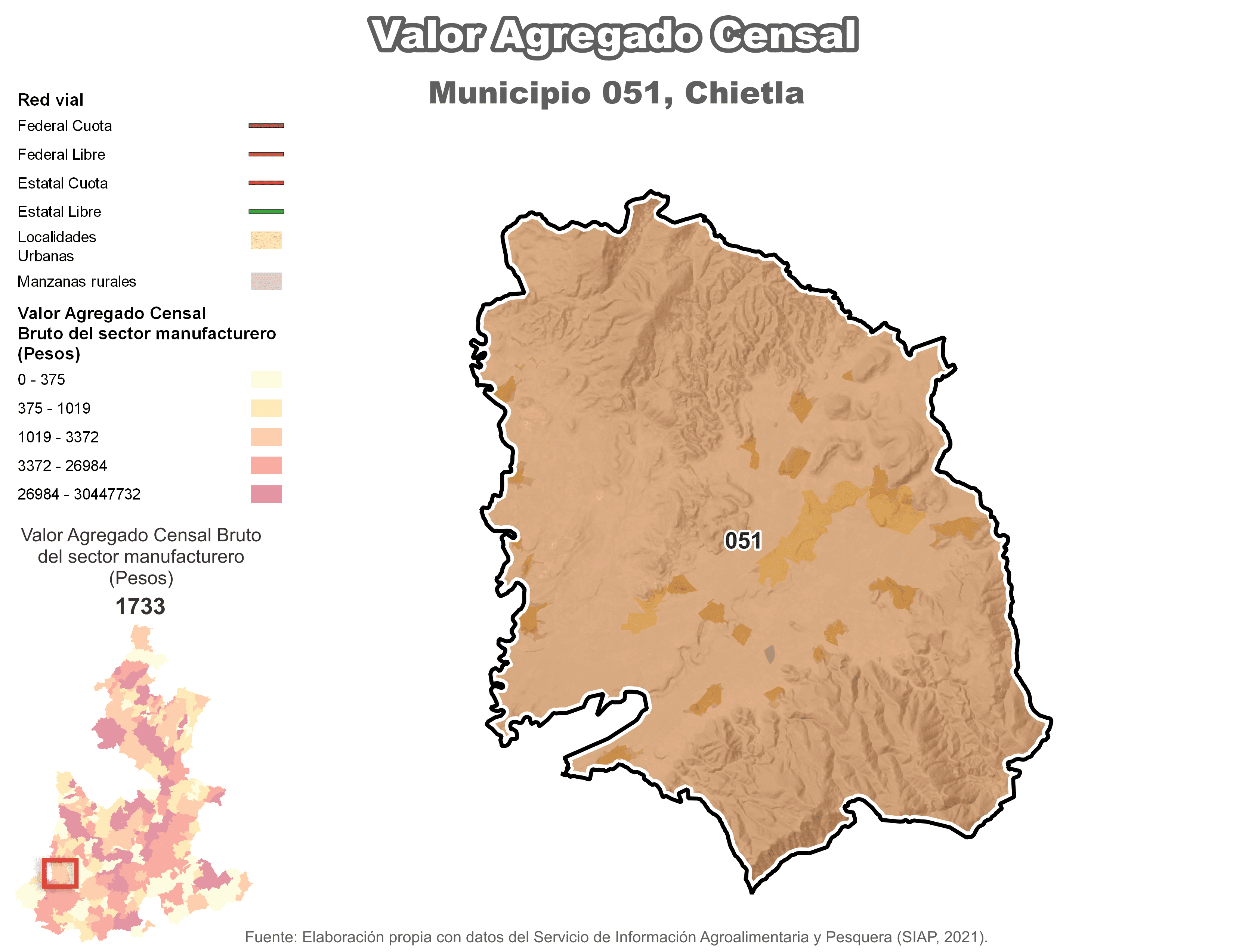 Biblioteca de Mapas - Valor agregado censal en municipio de Chietla