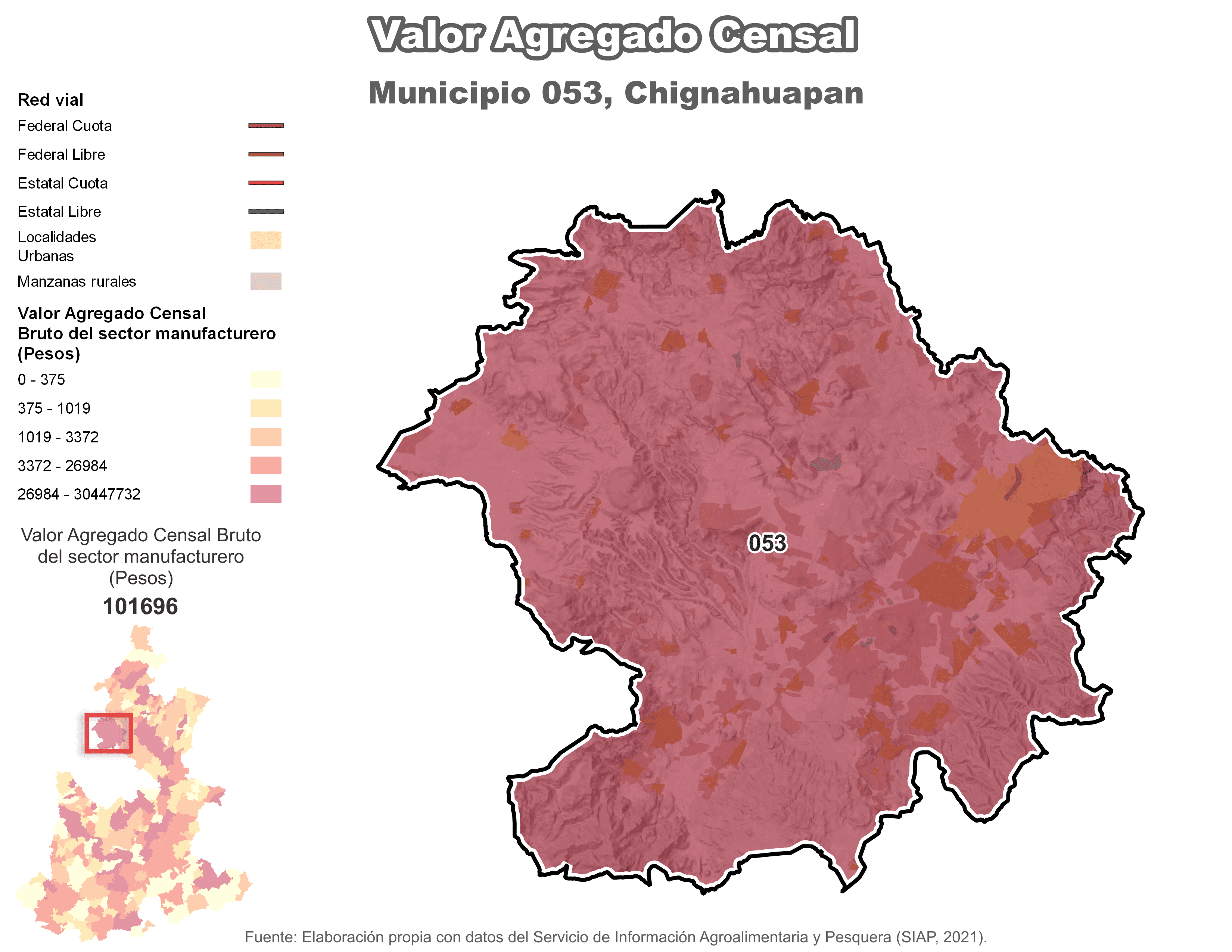 Biblioteca de Mapas - Valor agregado censal en municipio de Chignahuapan