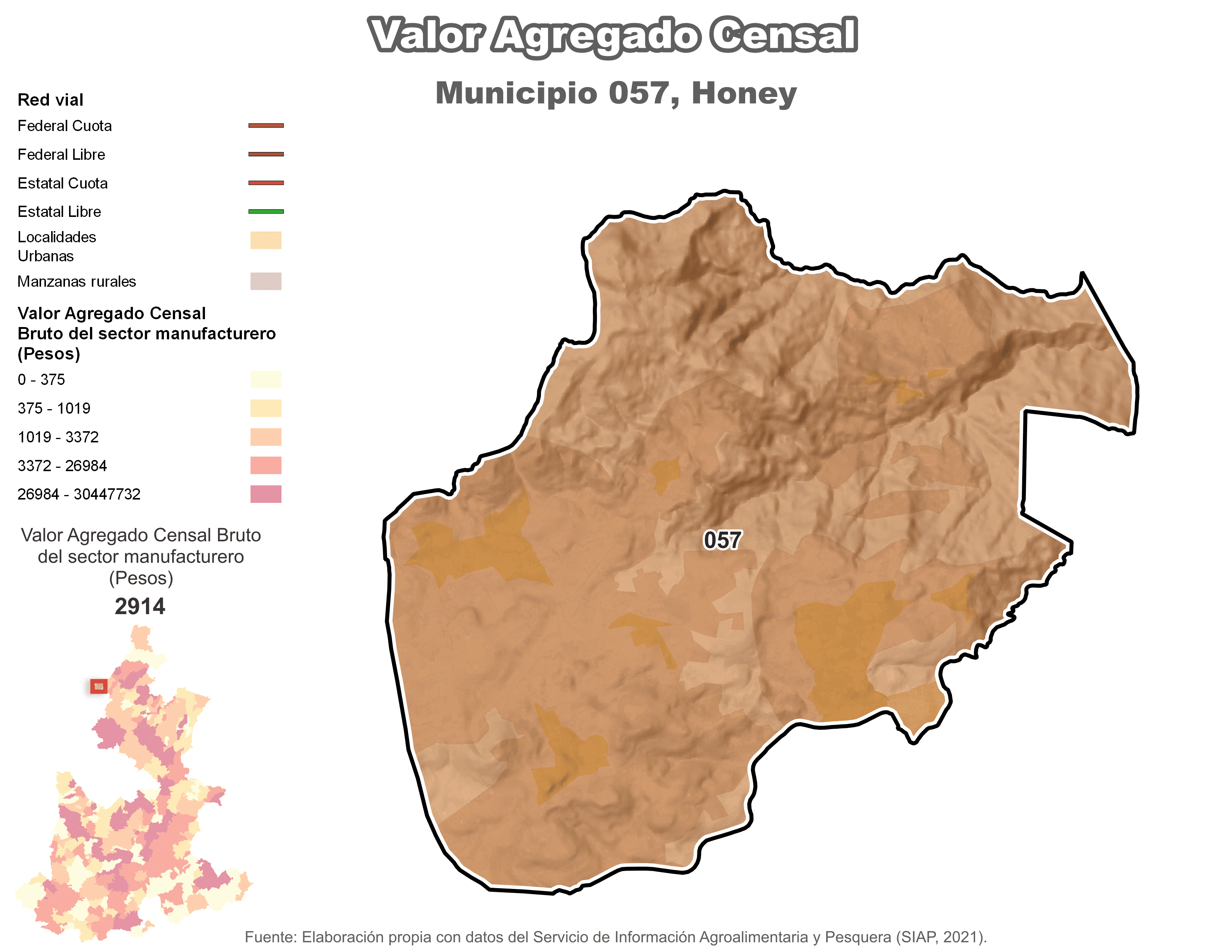 Biblioteca de Mapas - Valor agregado censal en municipio de Honey