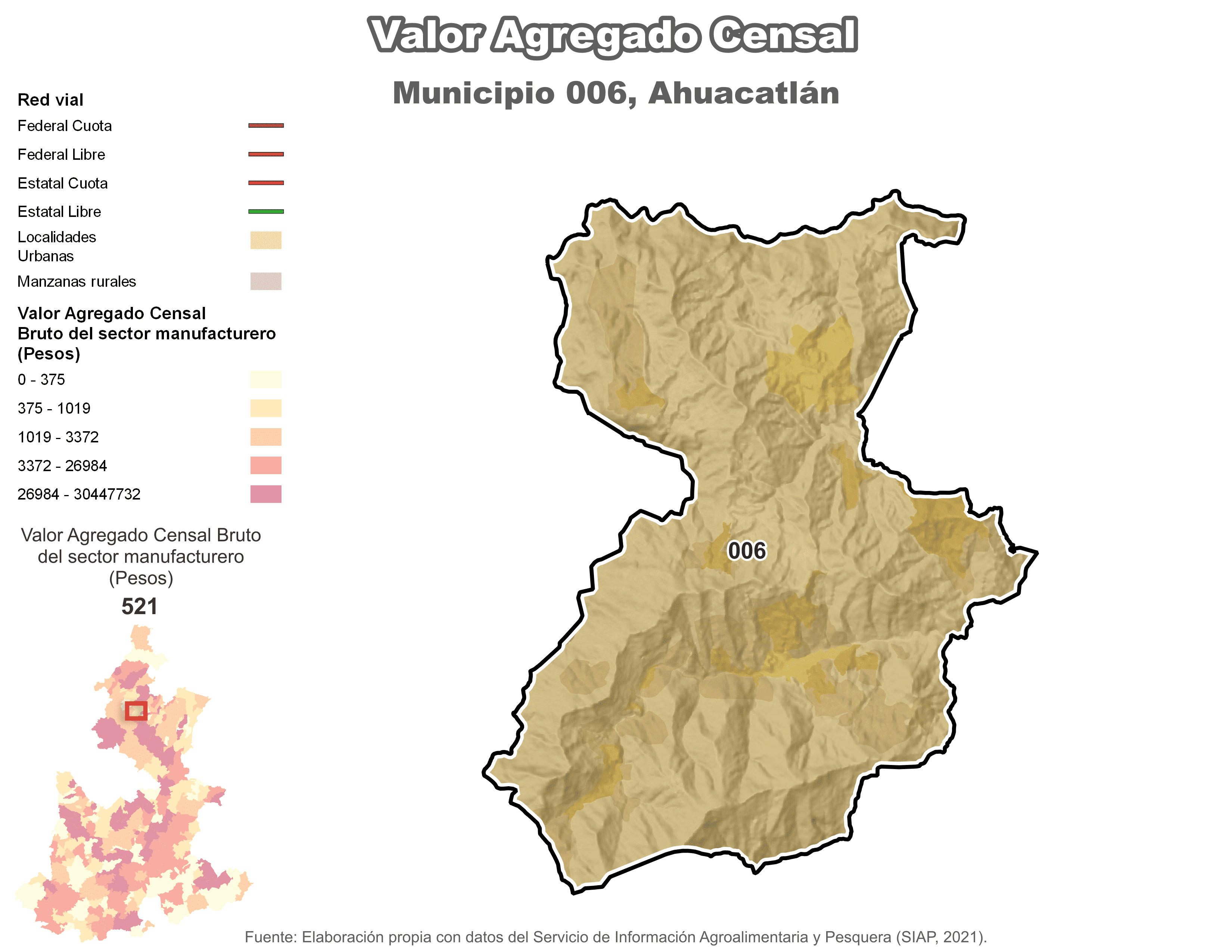 Biblioteca de Mapas - Valor agregado censal en municipio de Ahuacatlán