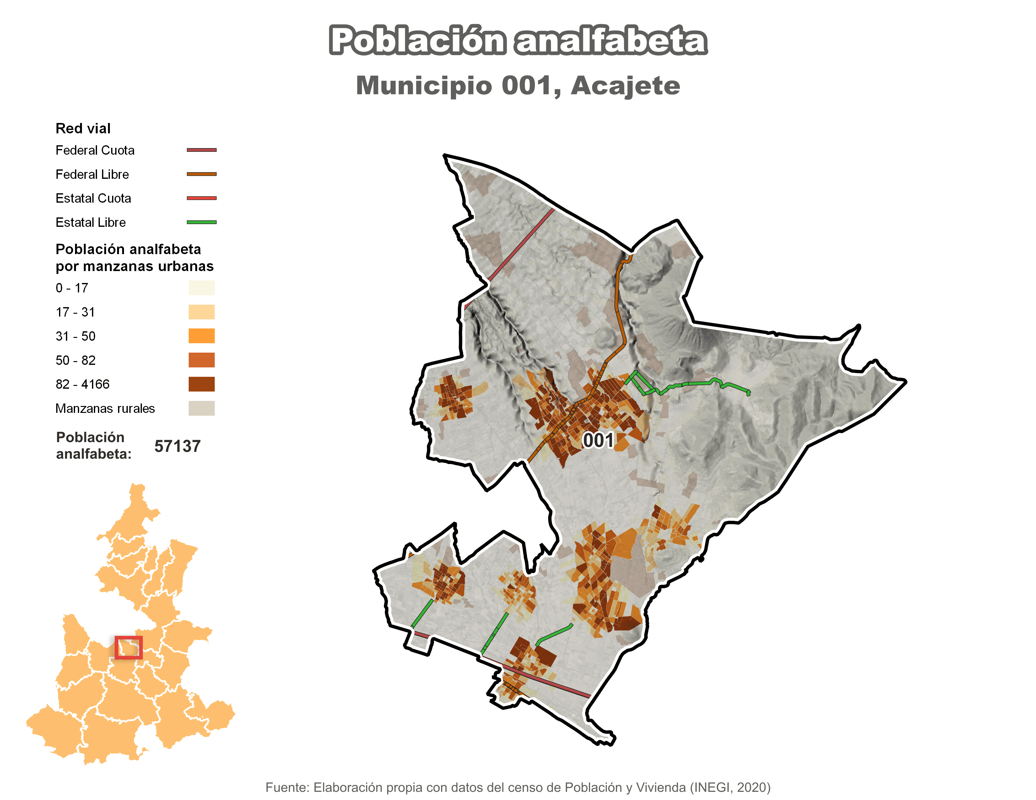 Biblioteca de Mapas - Población analfabeta municipio de Acajete