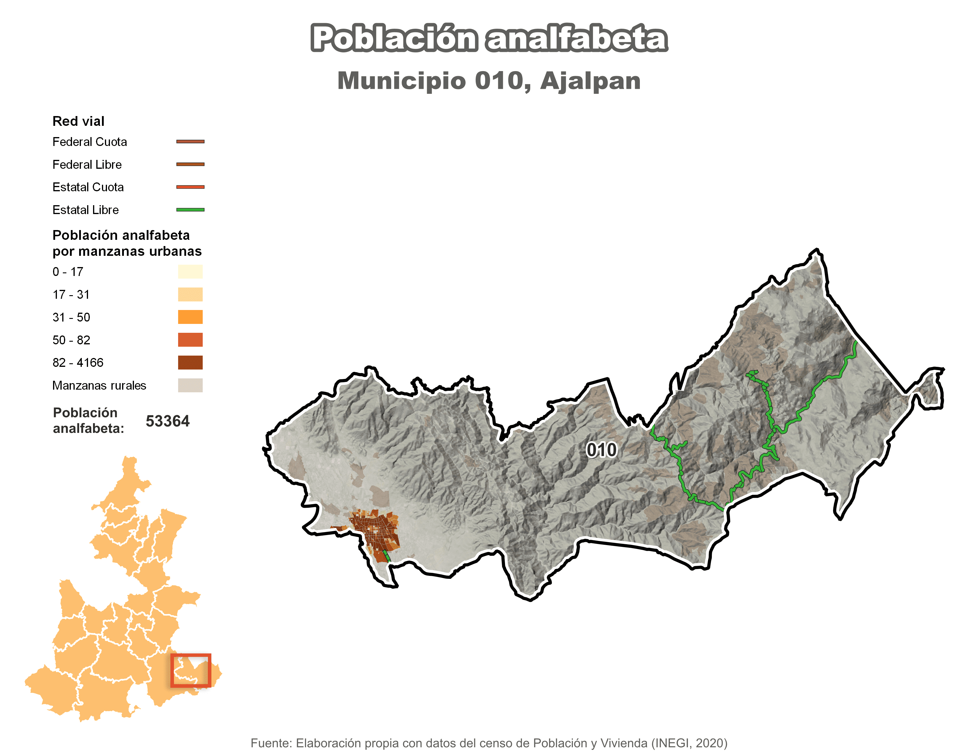 Biblioteca de Mapas - Población analfabeta municipio de Ajalpan