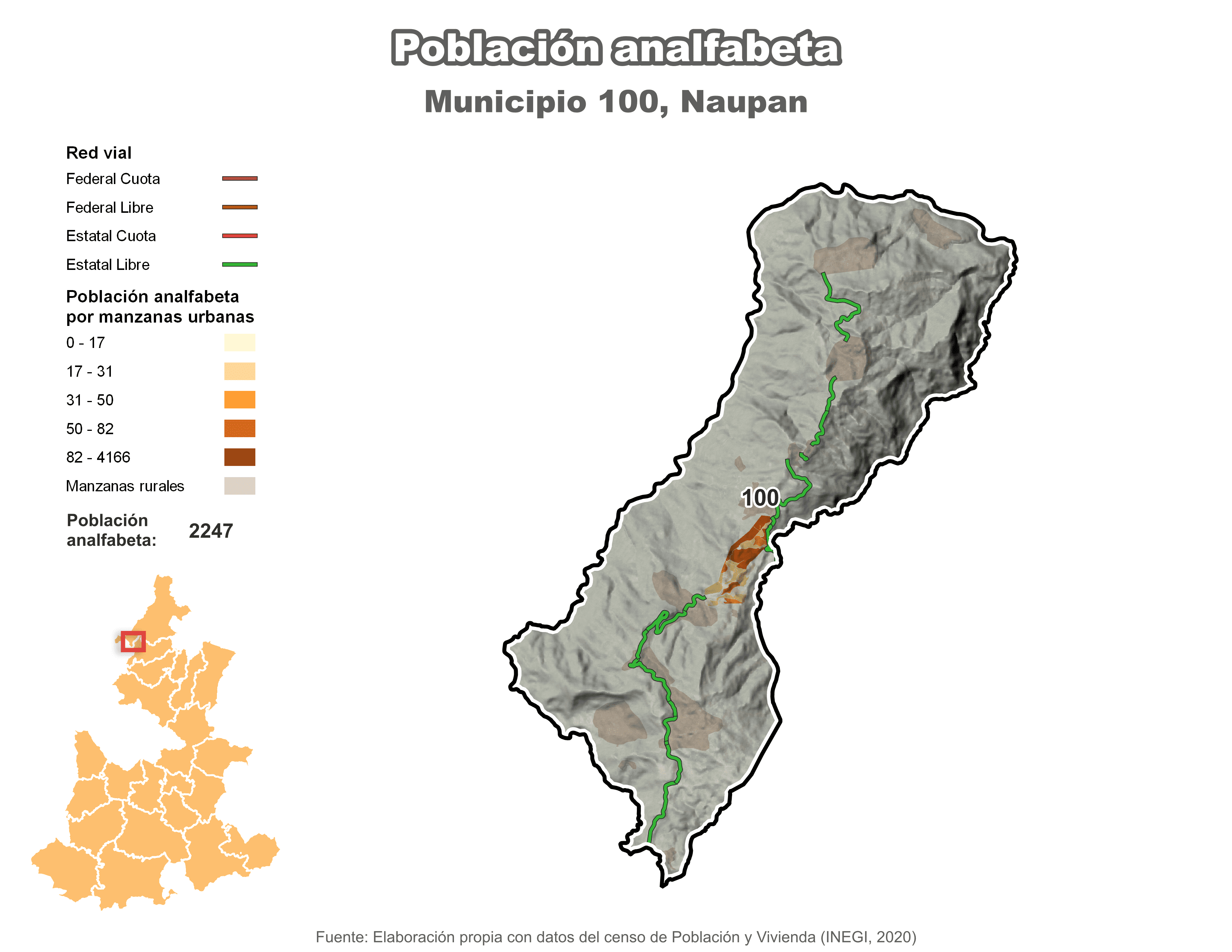 Biblioteca de Mapas - Población analfabeta municipio de Naupan