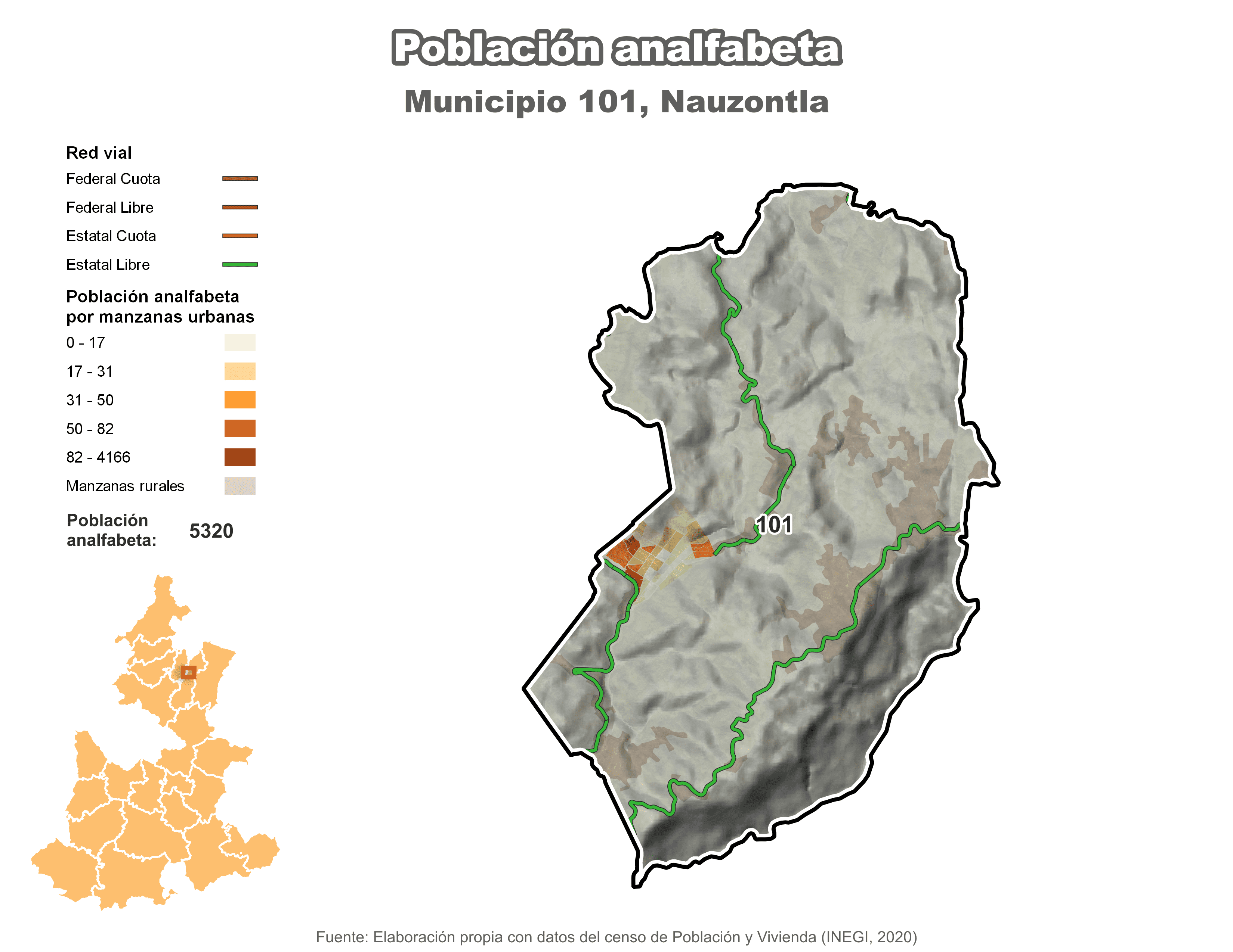 Biblioteca de Mapas - Población analfabeta municipio de Nauzontla