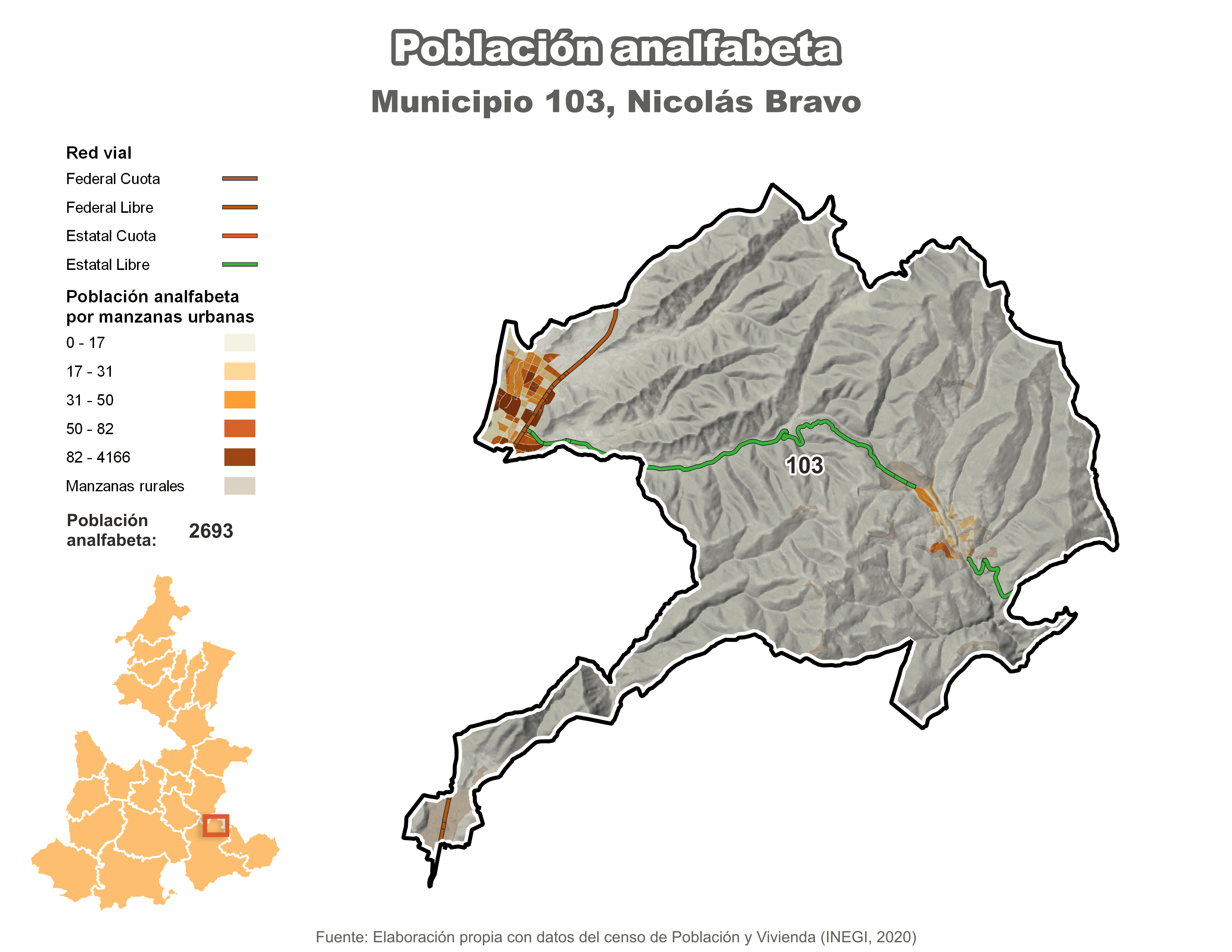 Biblioteca de Mapas - Población analfabeta municipio de Nicolás Bravo