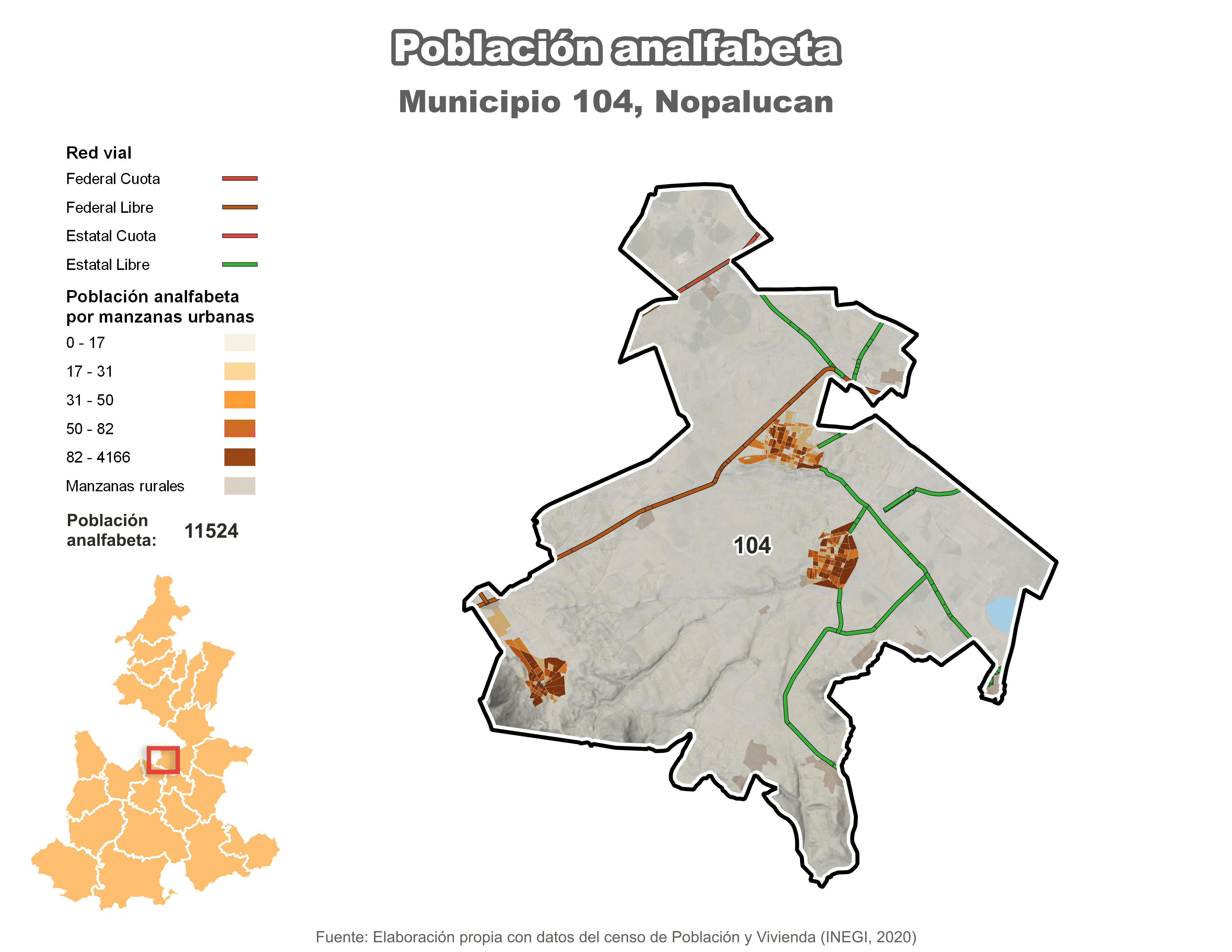 Biblioteca de Mapas - Población analfabeta municipio de Nopalucan