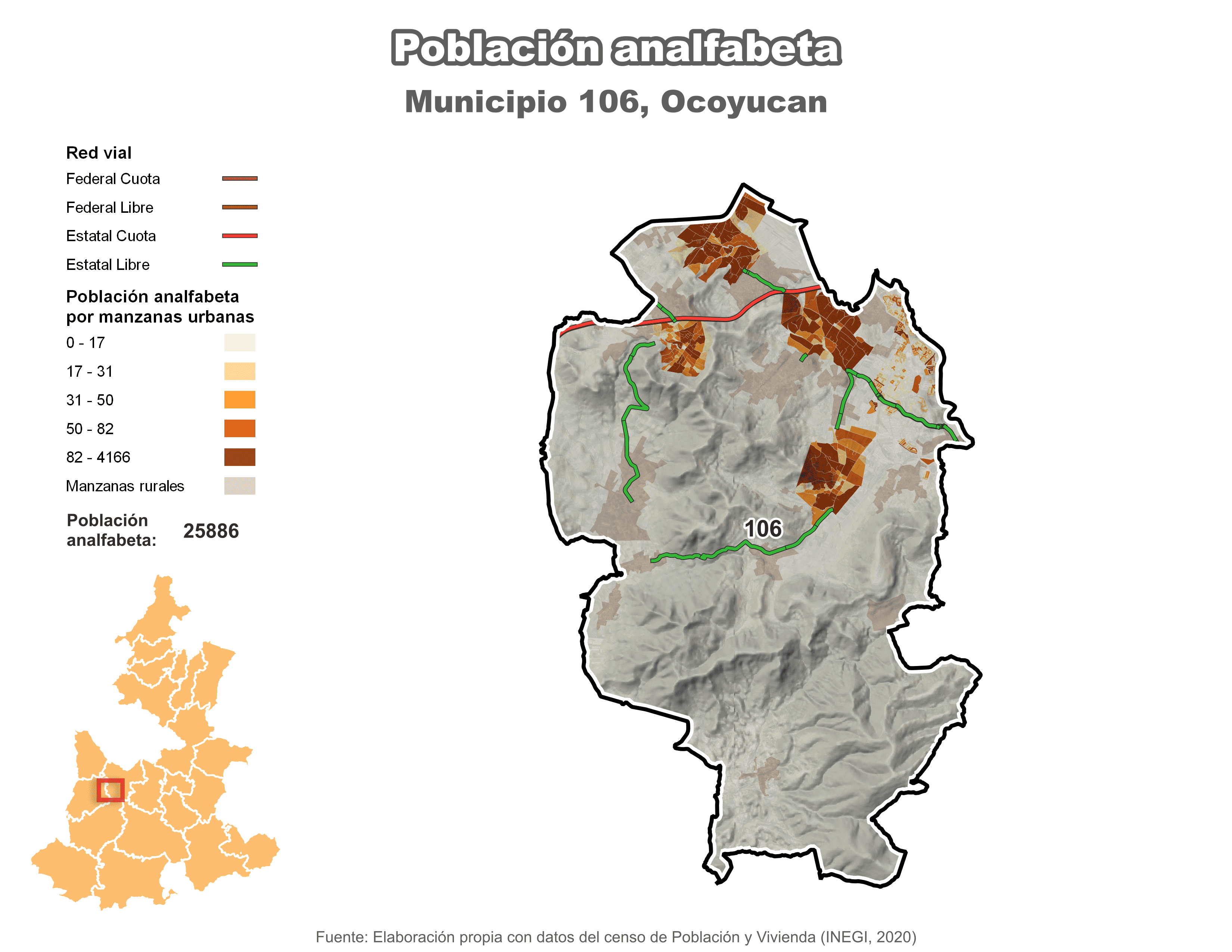 Biblioteca de Mapas - Población analfabeta municipio de Ocoyucan