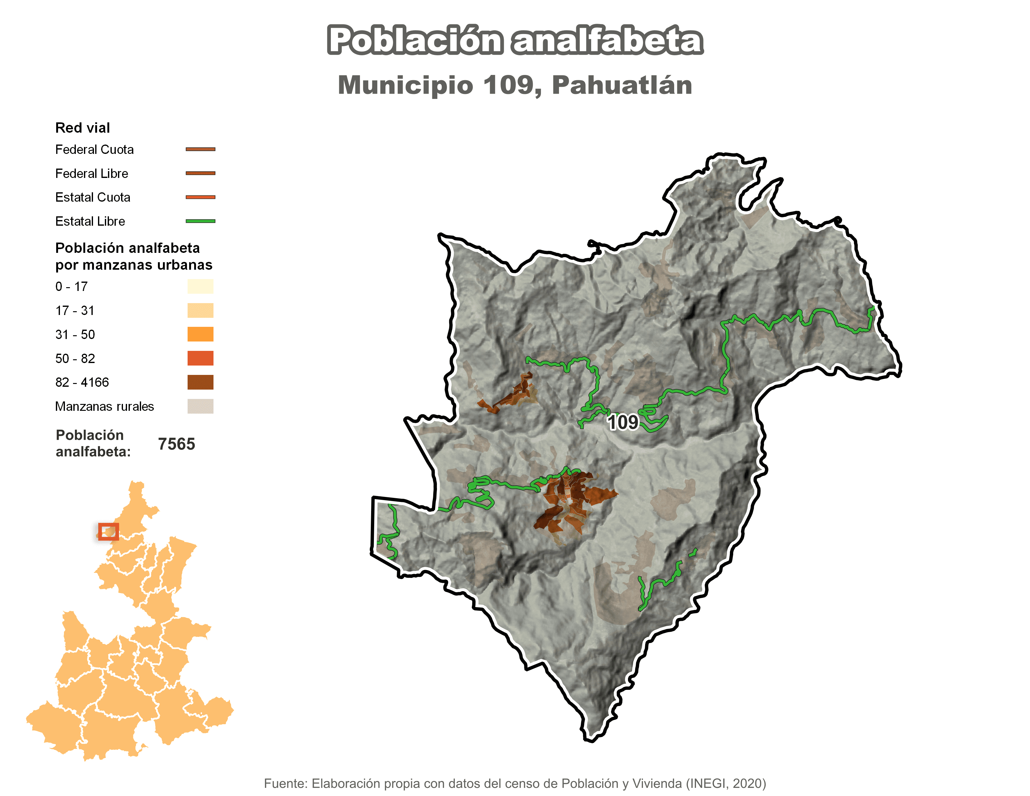 Biblioteca de Mapas - Población analfabeta municipio de Pahuatlán