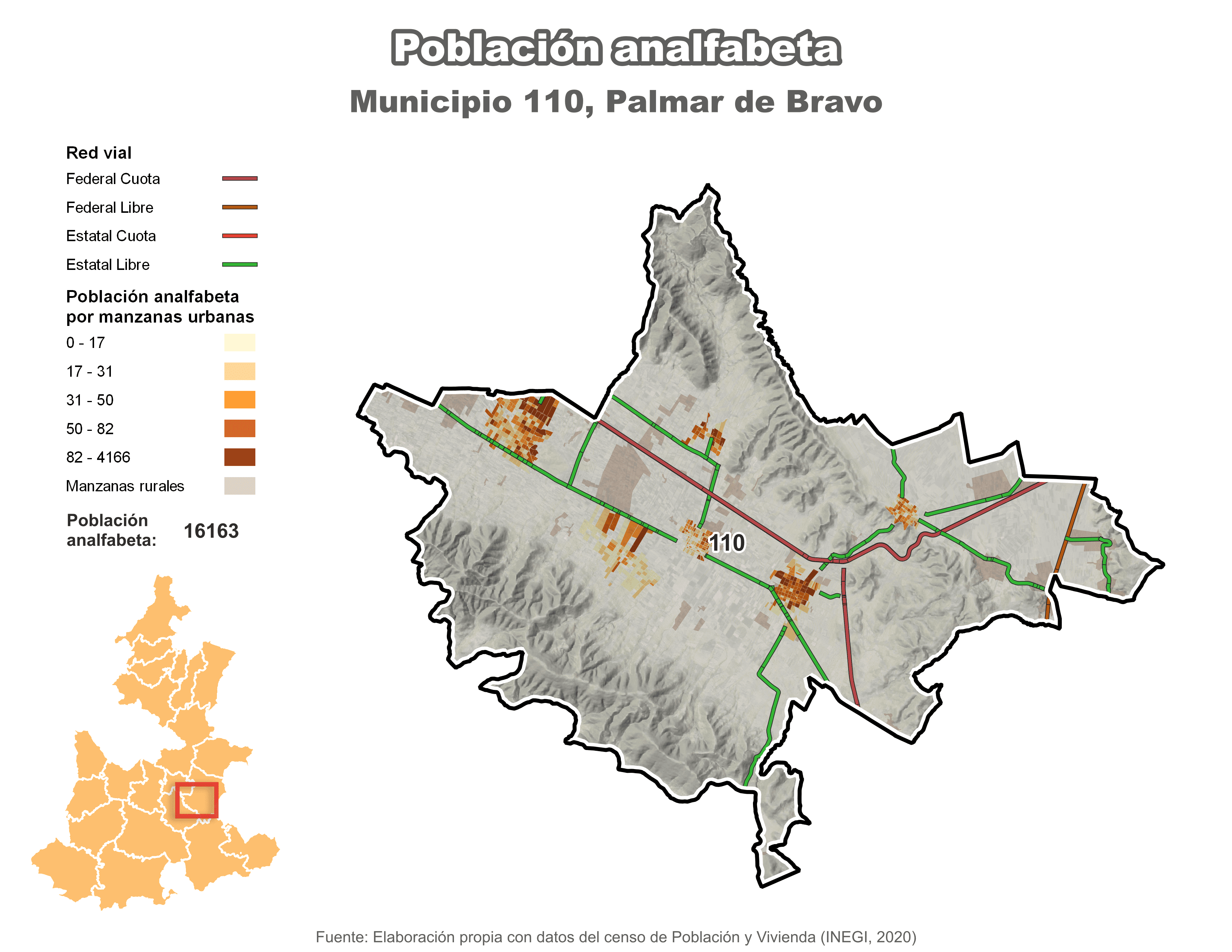 Biblioteca de Mapas - Población analfabeta municipio de Palmar de Bravo