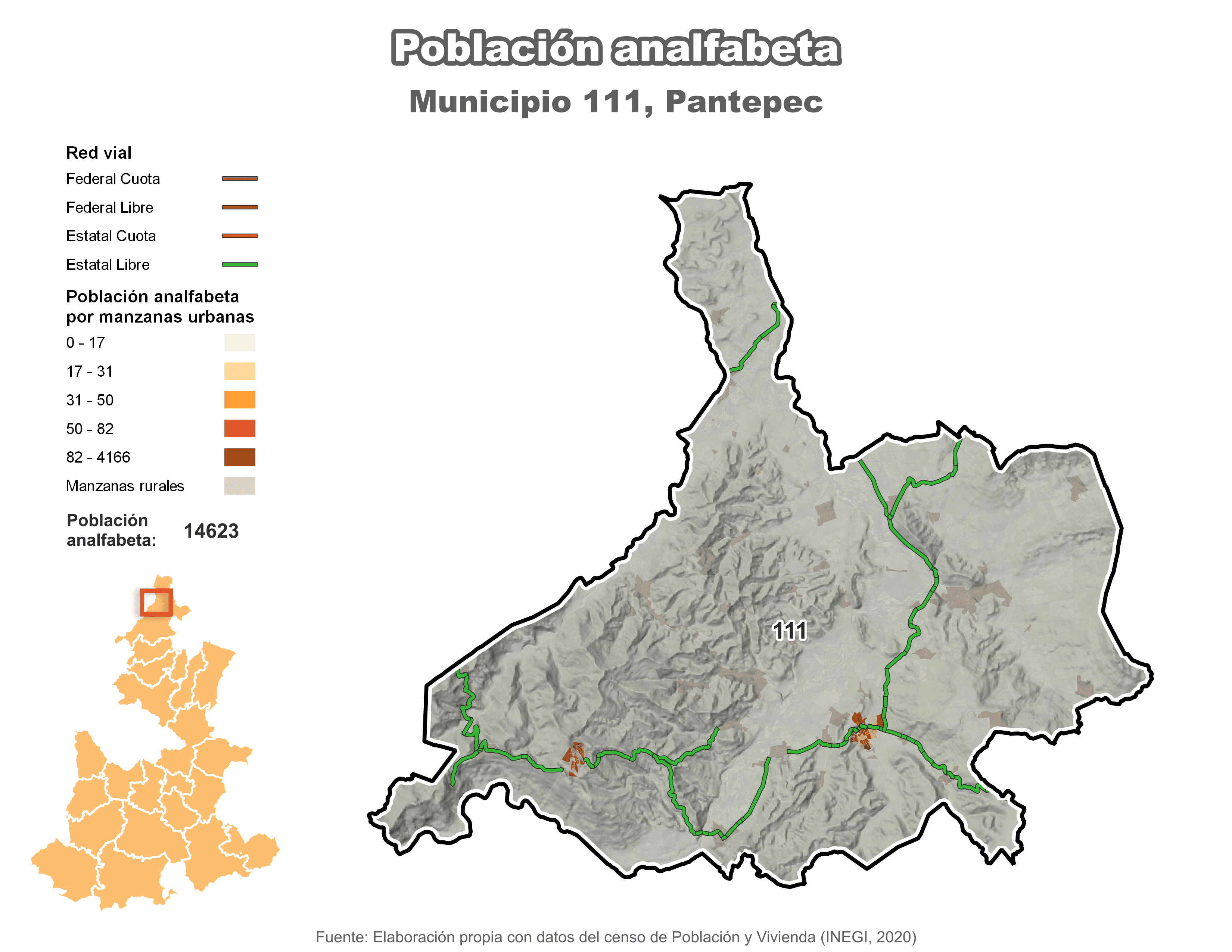 Biblioteca de Mapas - Población analfabeta municipio de Pantepec