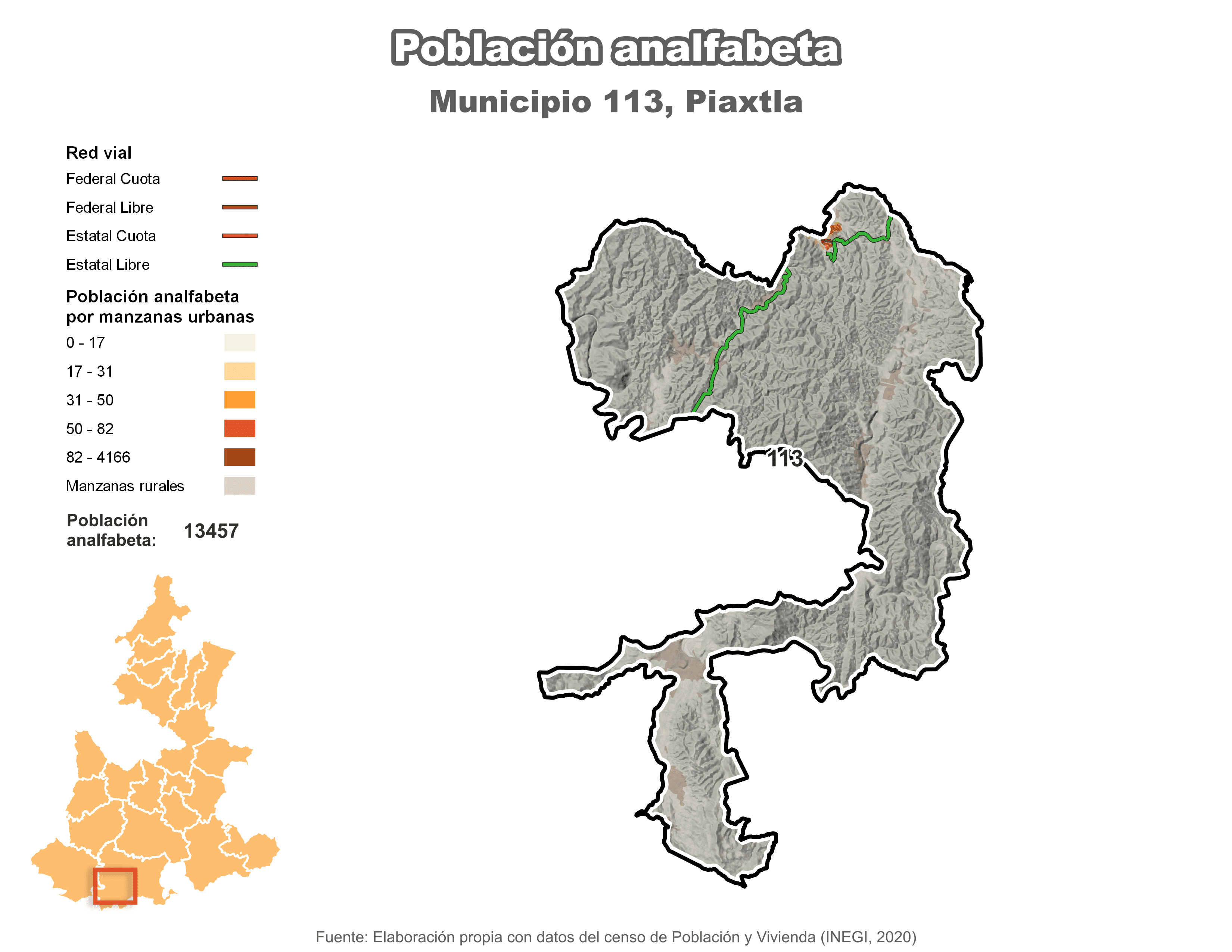 Biblioteca de Mapas - Población analfabeta municipio de Piaxtla