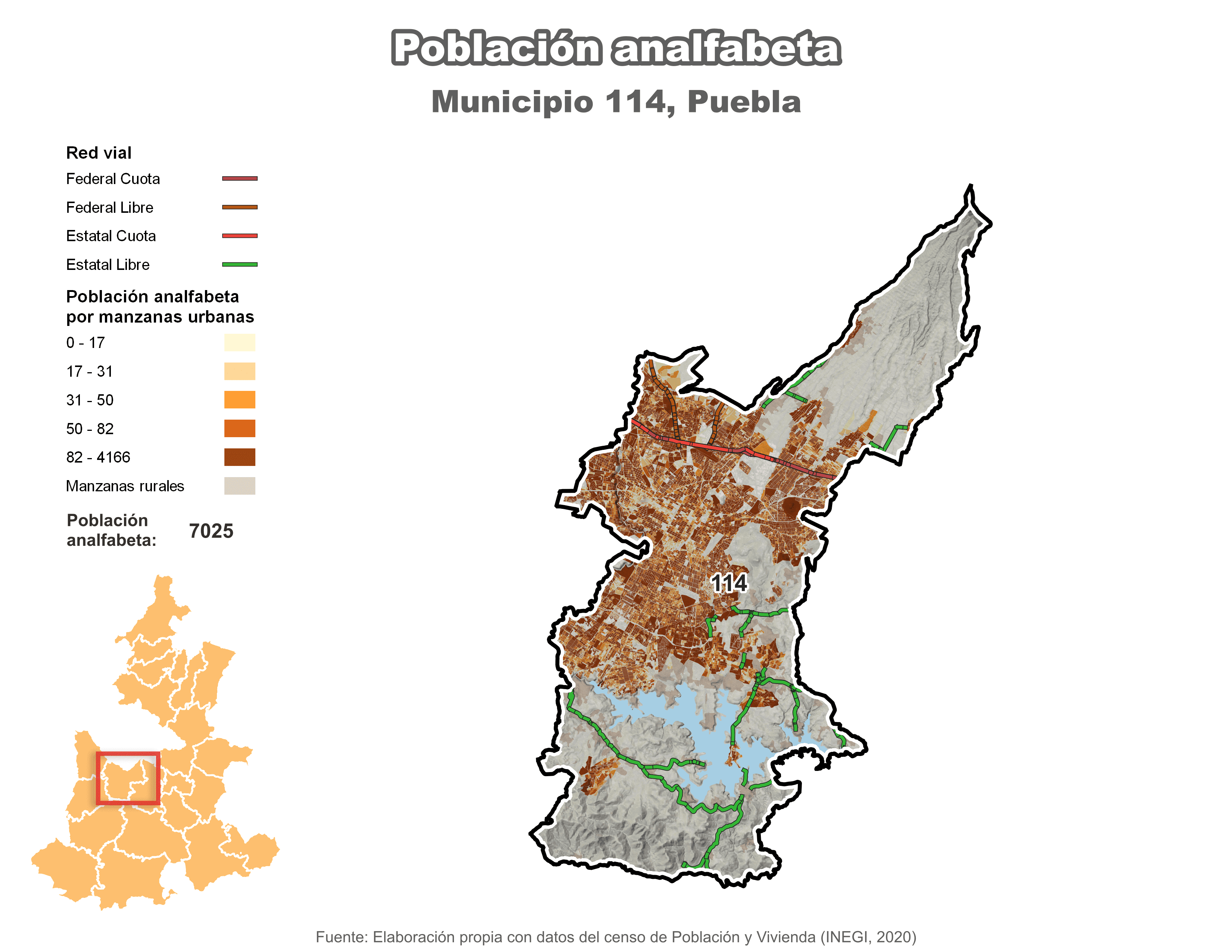 Biblioteca de Mapas - Población analfabeta municipio de Puebla