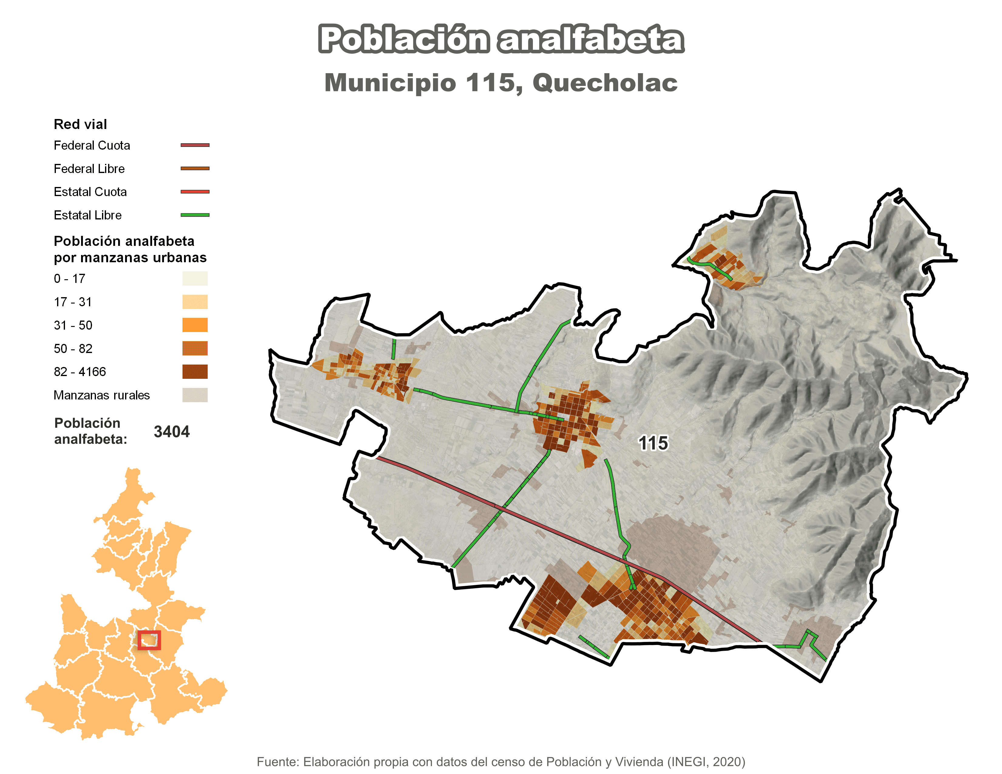 Biblioteca de Mapas - Población analfabeta municipio de Quecholac