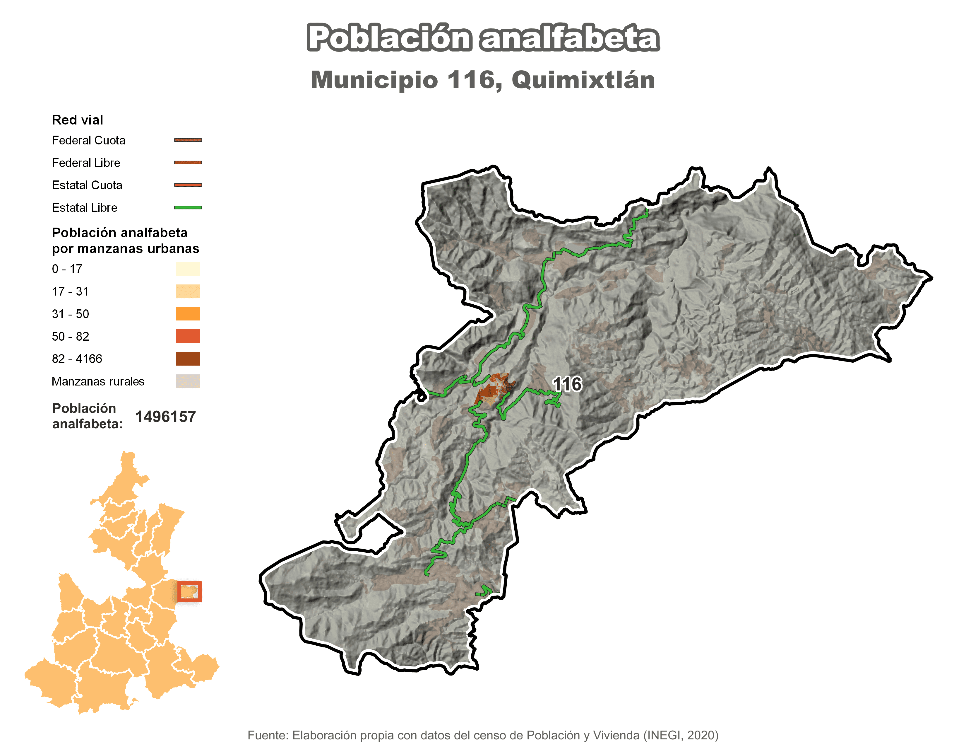 Biblioteca de Mapas - Población analfabeta municipio de Quimixtlán