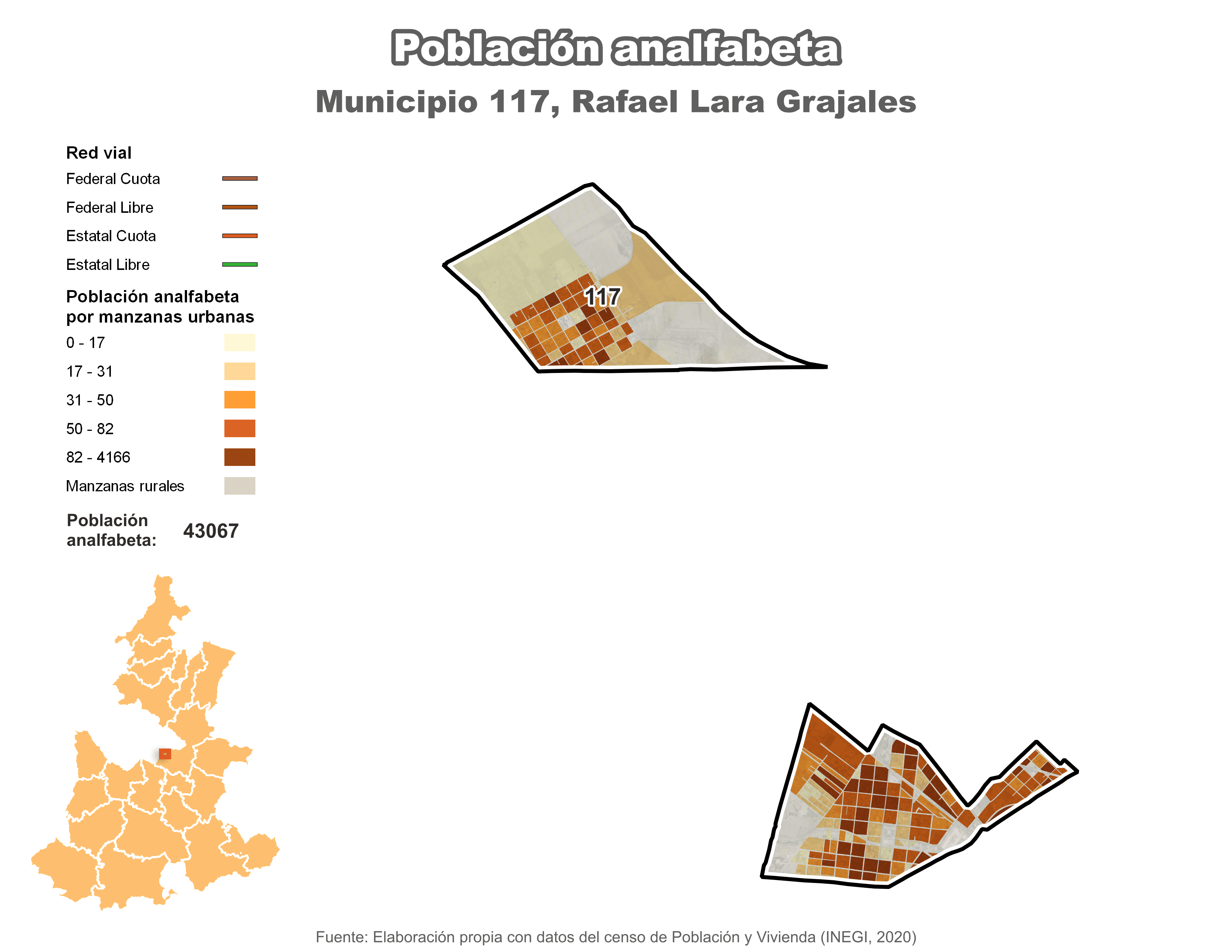 Biblioteca de Mapas - Población analfabeta municipio de Rafael Lara Grajales