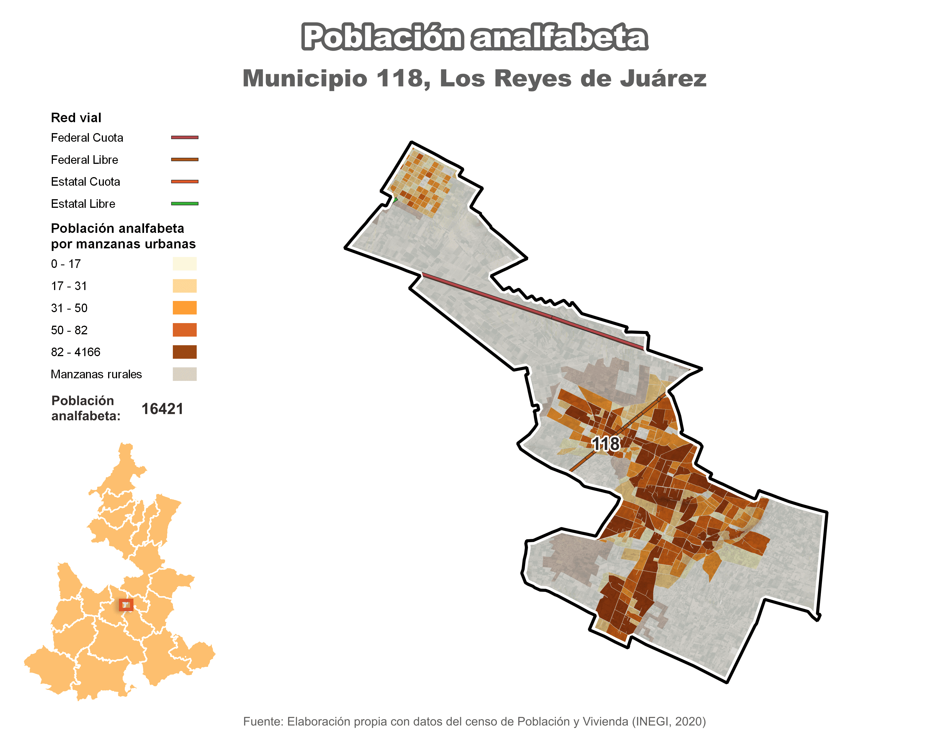 Biblioteca de Mapas - Población analfabeta municipio de Los Reyes de Juárez