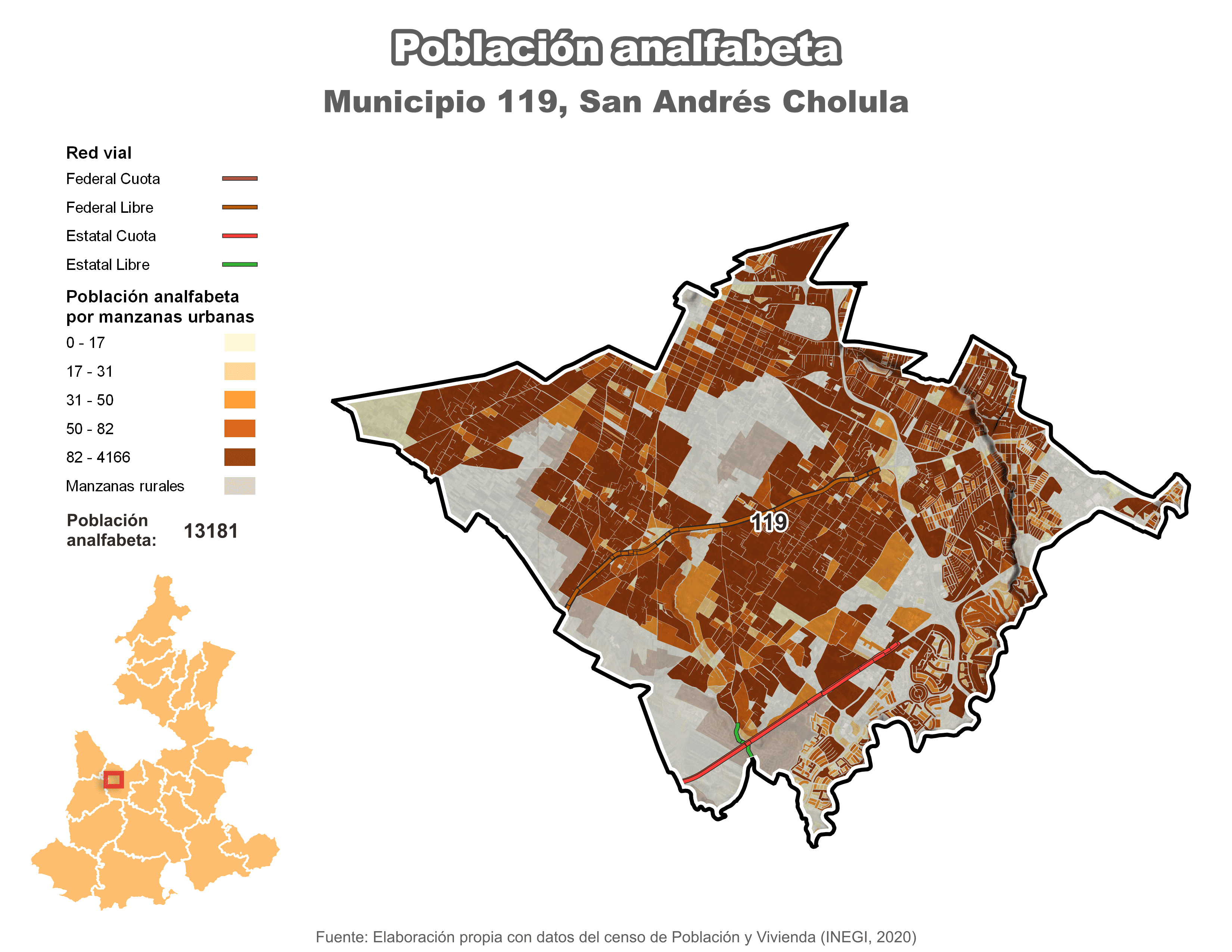 Biblioteca de Mapas - Población analfabeta municipio de San Andrés Cholula