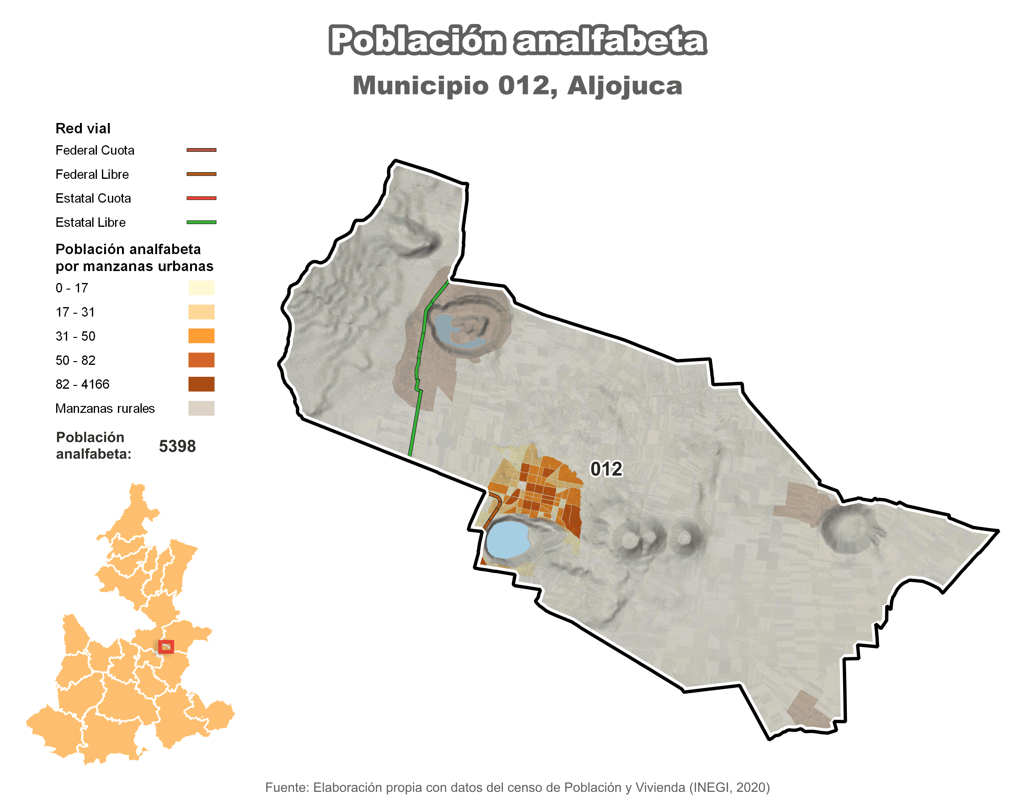 Biblioteca de Mapas - Población analfabeta municipio de Aljojuca