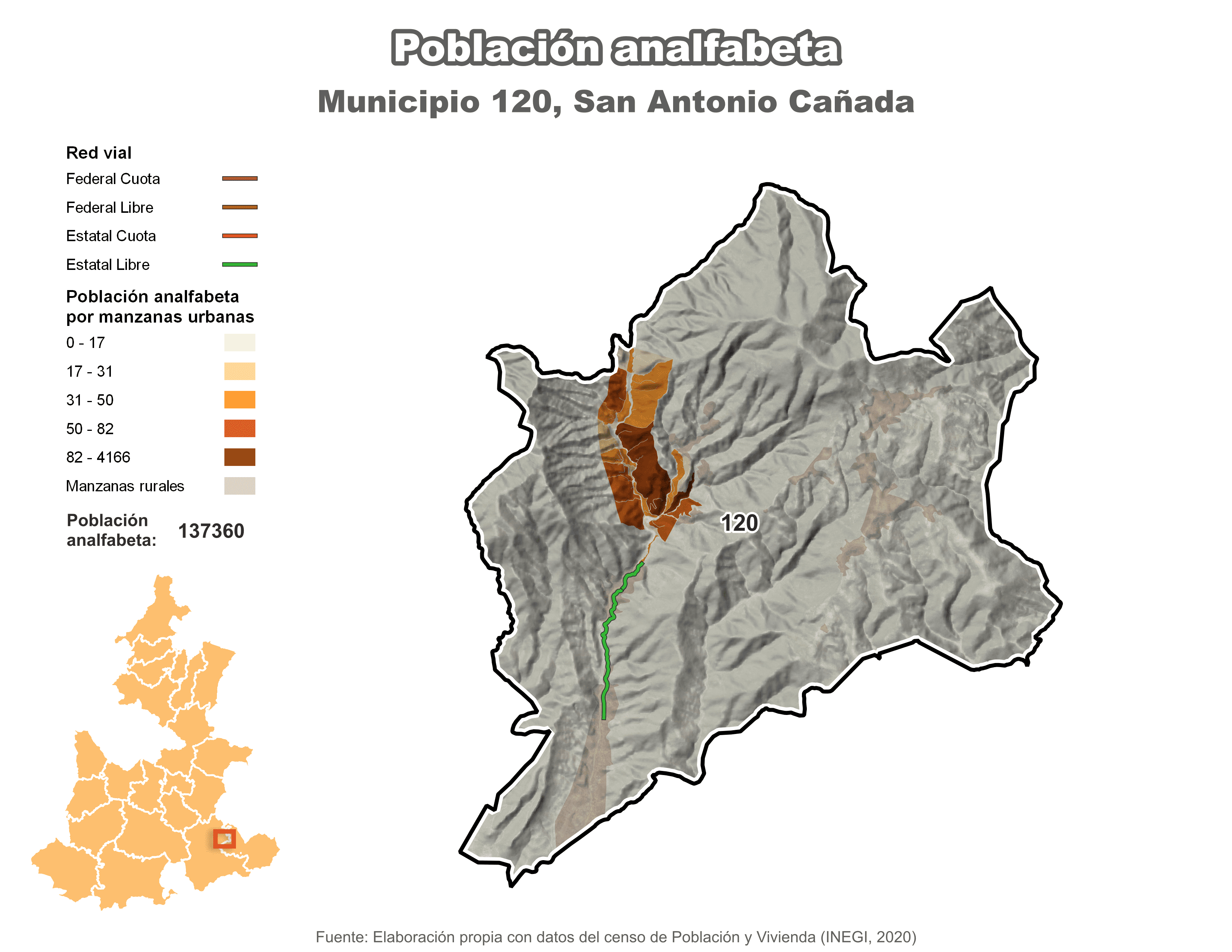 Biblioteca de Mapas - Población analfabeta municipio de San Antonio Cañada