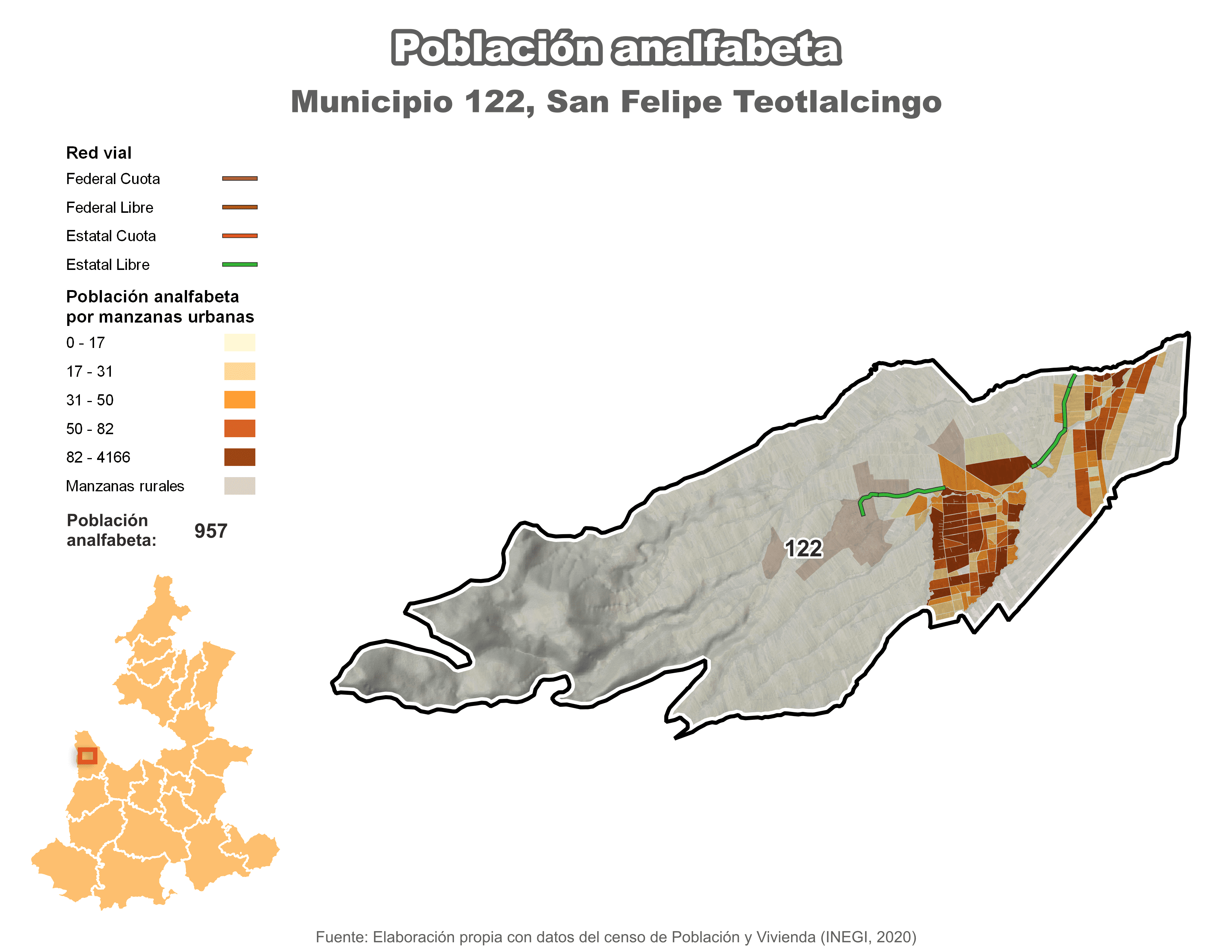 Biblioteca de Mapas - Población analfabeta municipio de San Felipe Teotlalcingo